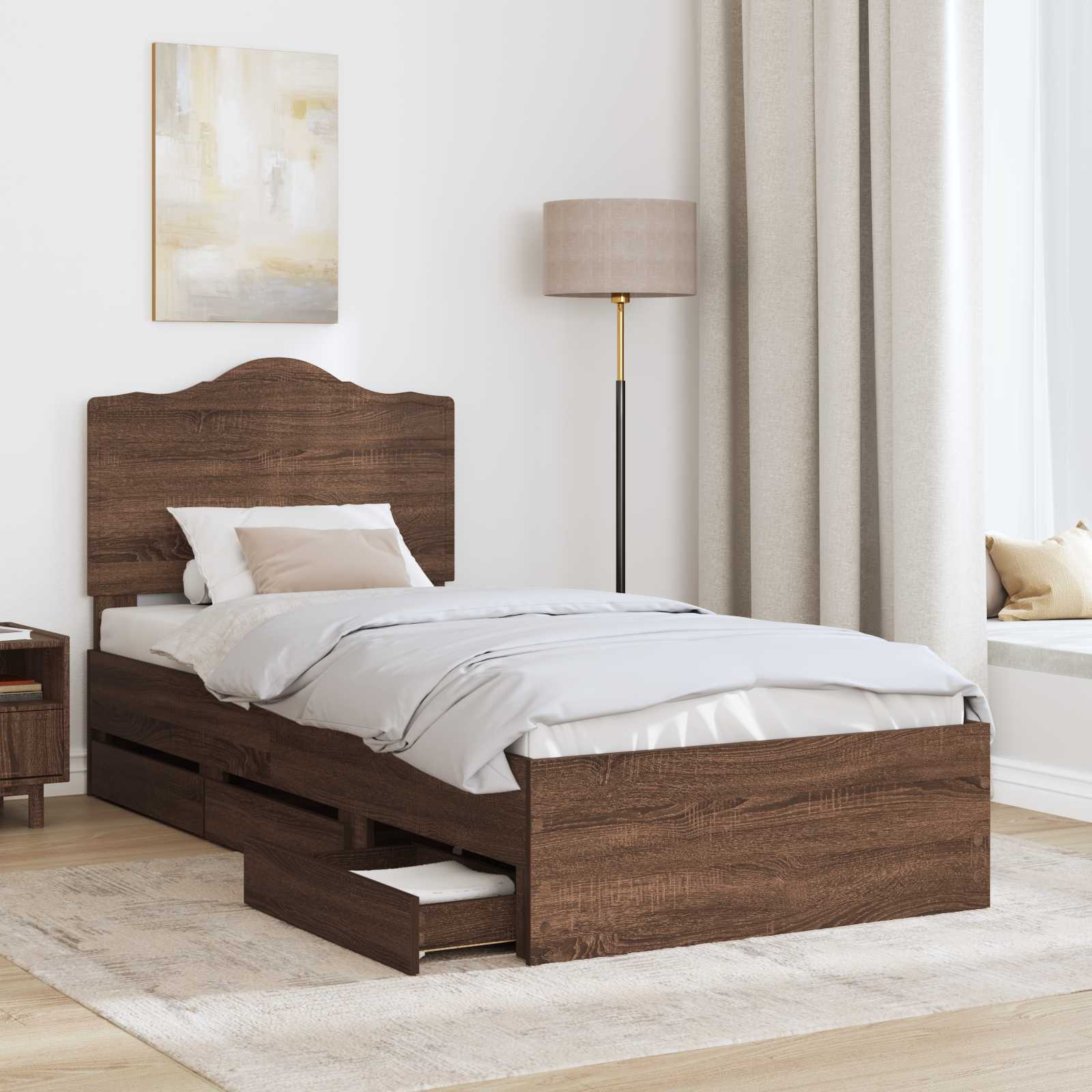 Cadre de lit avec tiroir Chêne brun 90 x 200 cm Bois Ingénierie - XIOS