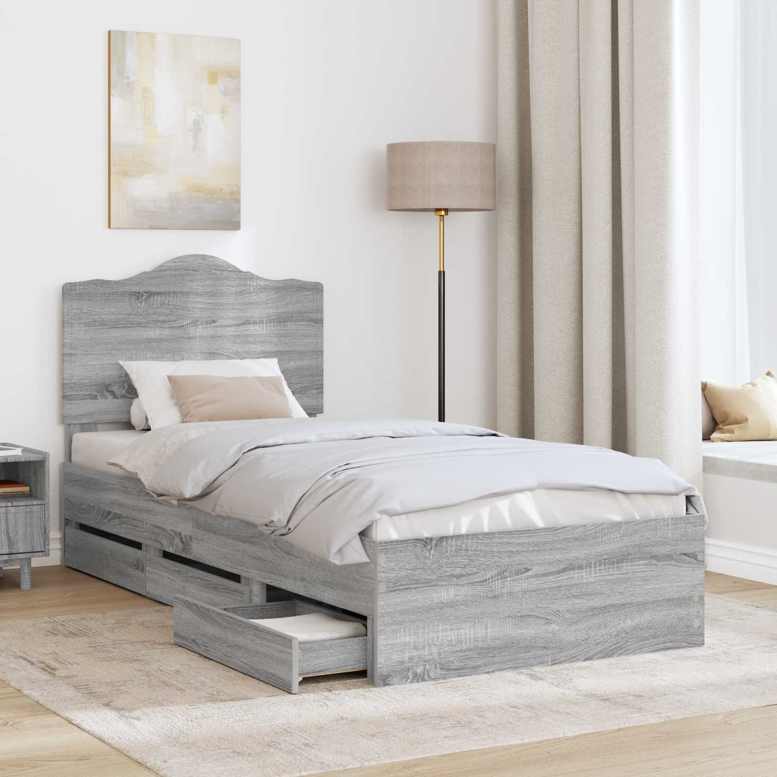 Cadre de lit Gris Sonoma 90 x 190 cm Bois Ingénierie - XIOS