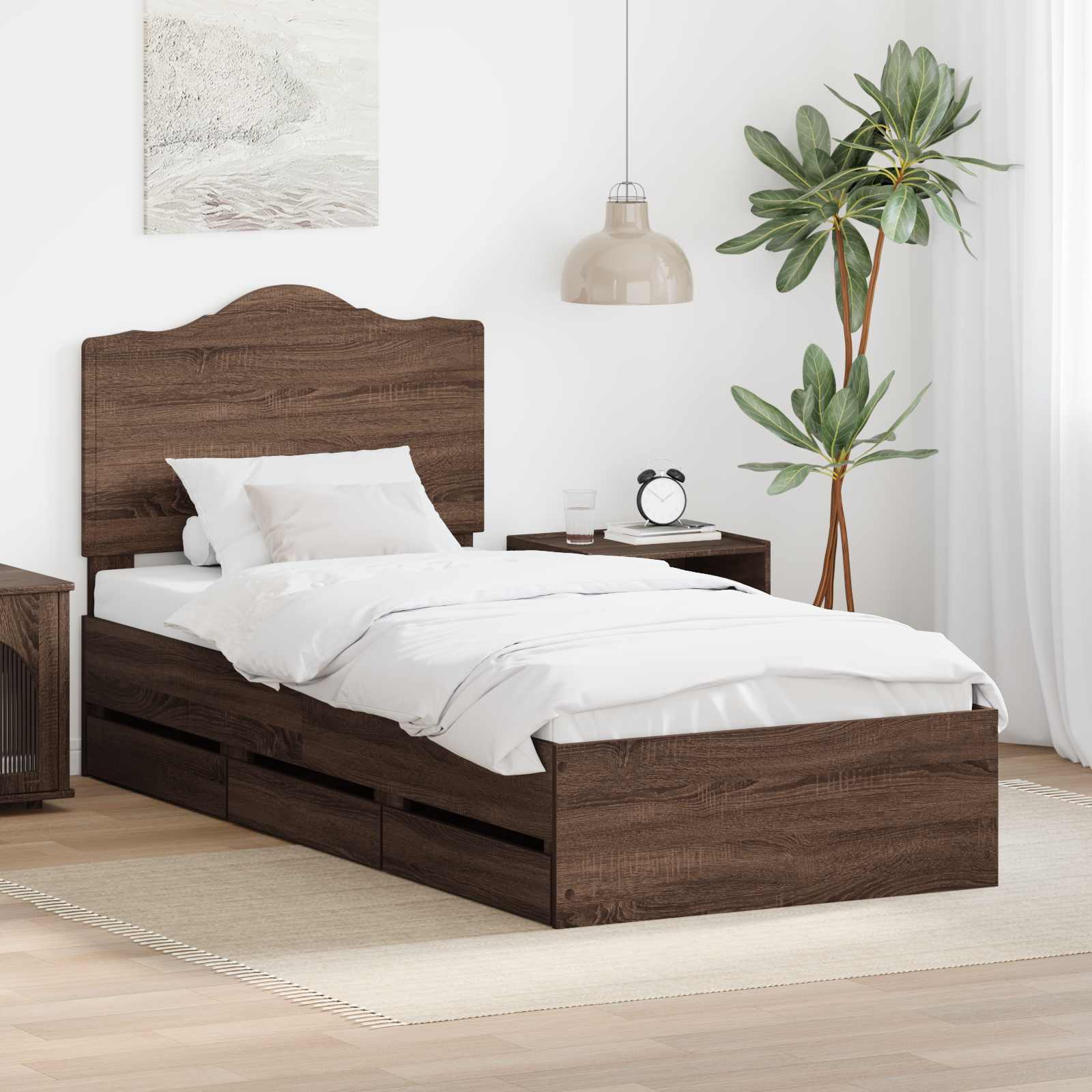 Cadre de lit avec tiroir Chêne brun 90 x 190 cm Bois Ingénierie - XIOS