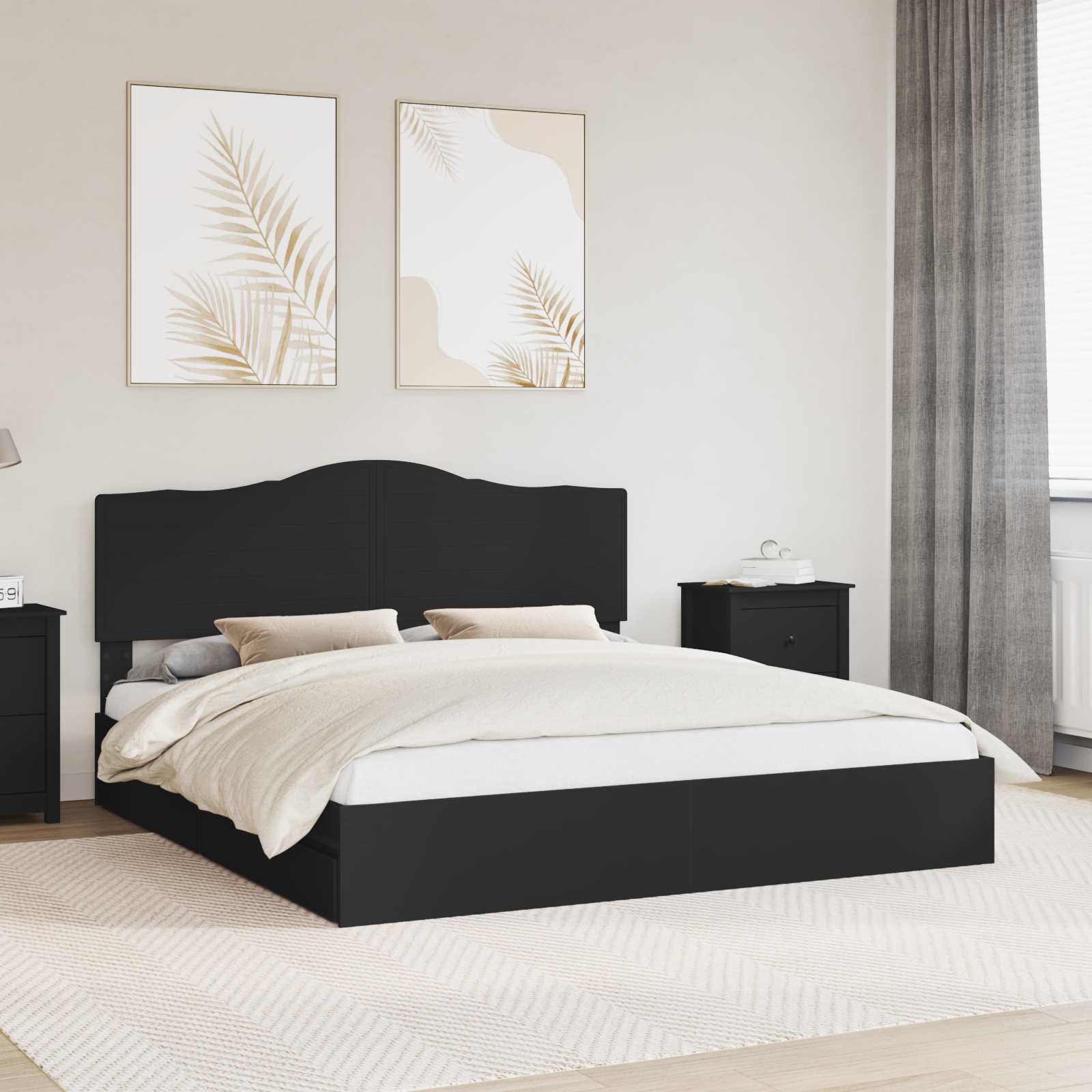 Lit de Rangement Noir 200 x 200 cm Bois d'ingénierie - XIOS