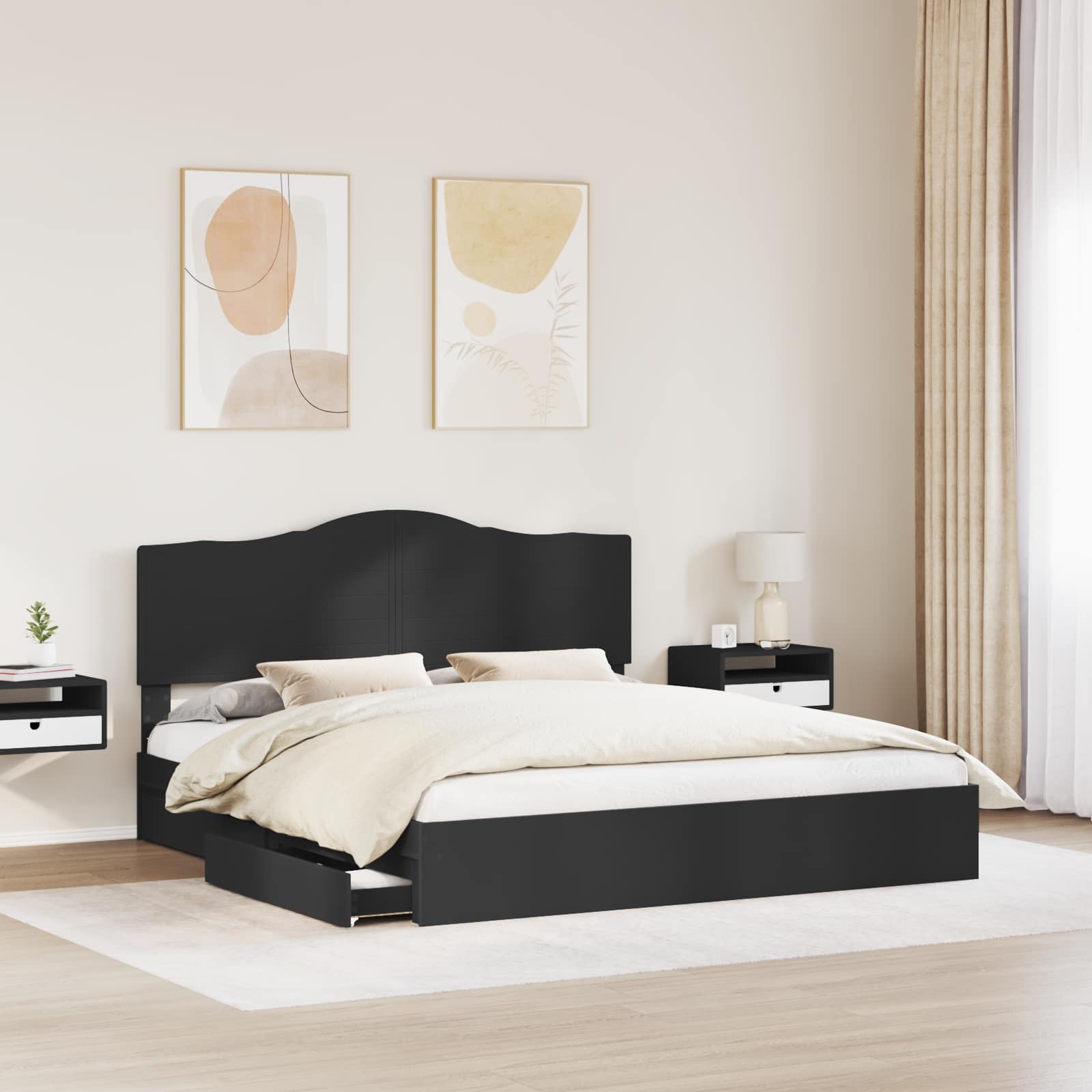 Lit de Rangement Noir 200 x 200 cm Bois d'ingénierie - XIOS