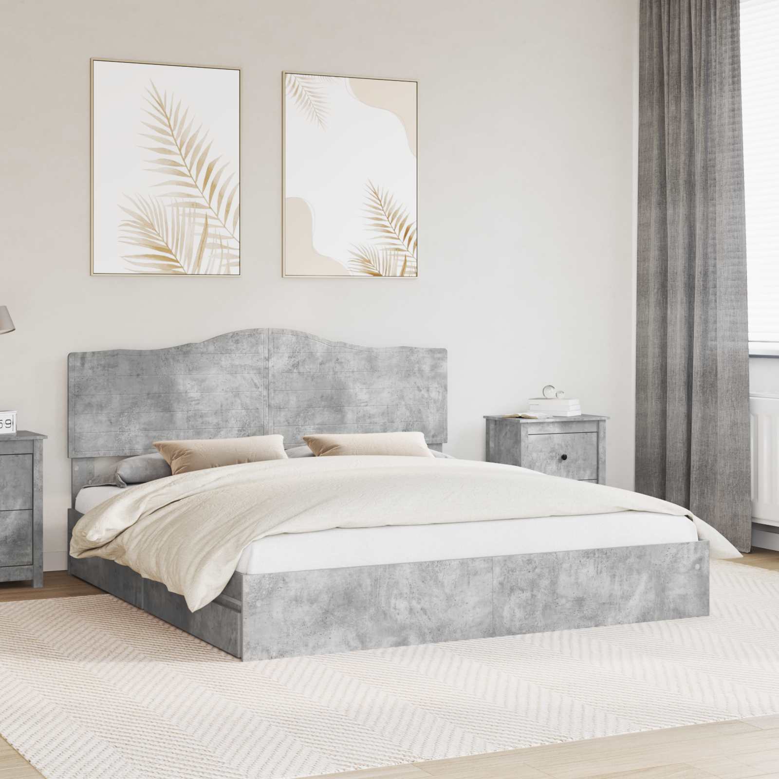 Lit de Rangement Gris béton 200 x 200 cm Bois d'ingénierie - XIOS