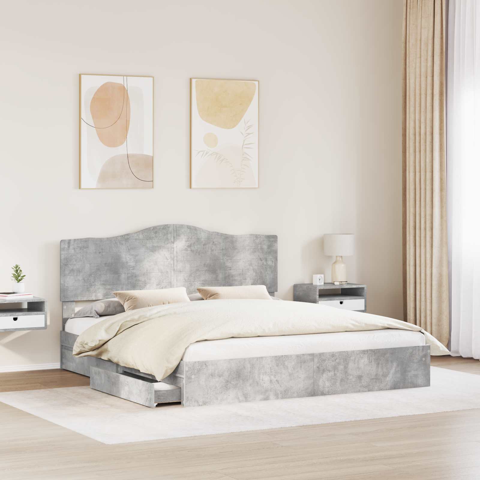 Lit de Rangement Gris béton 200 x 200 cm Bois d'ingénierie - XIOS