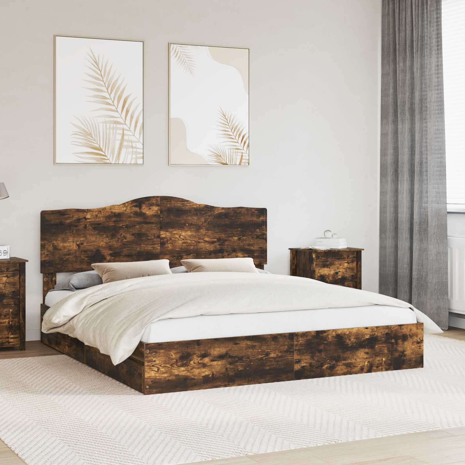 Lit de Rangement Chêne fumé 180 x 200 cm Bois d'ingénierie - XIOS