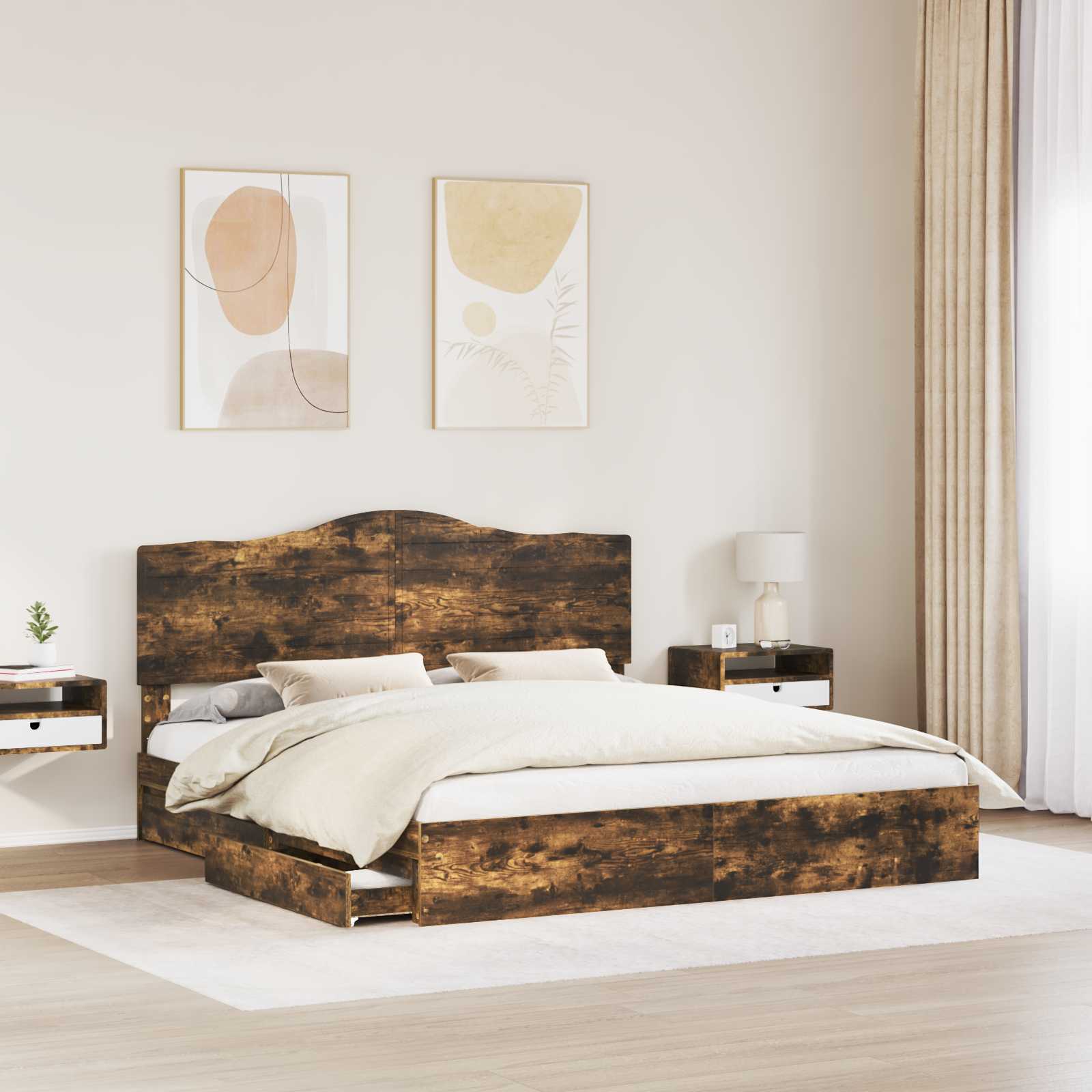 Lit de Rangement Chêne fumé 180 x 200 cm Bois d'ingénierie - XIOS