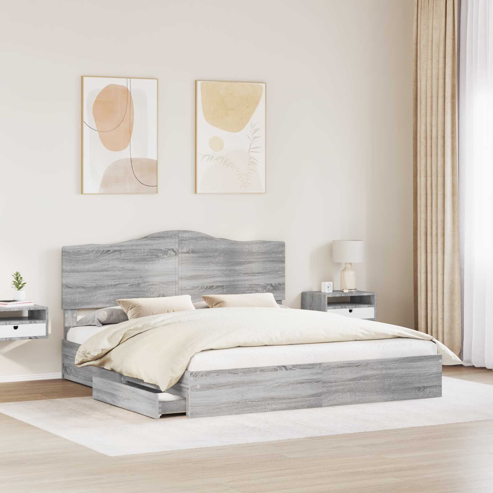 Lit de Rangement Gris Sonoma 180 x 200 cm Bois d'ingénierie - XIOS