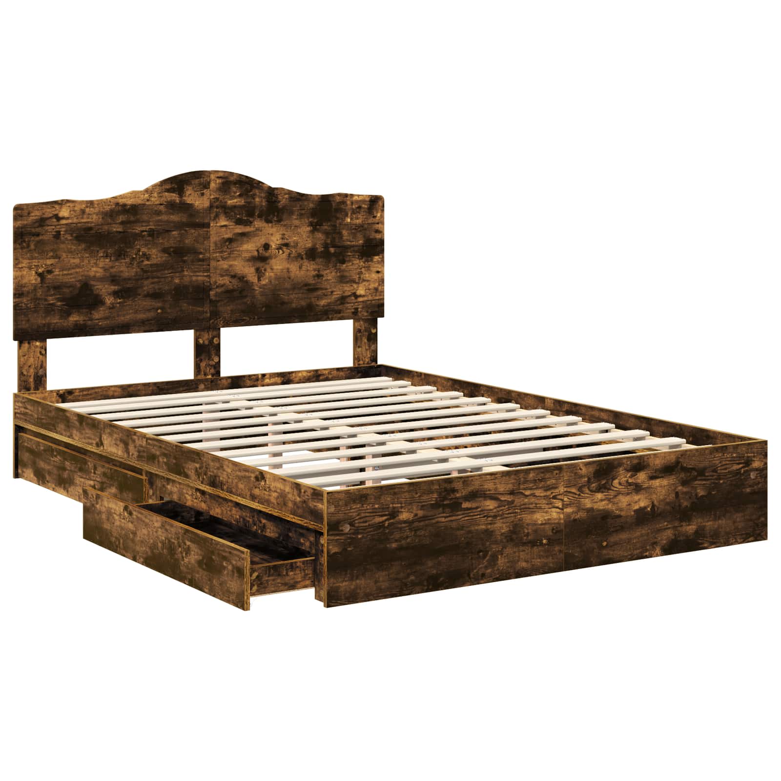 Lit de Rangement Chêne fumé 160 x 200 cm Bois d'ingénierie