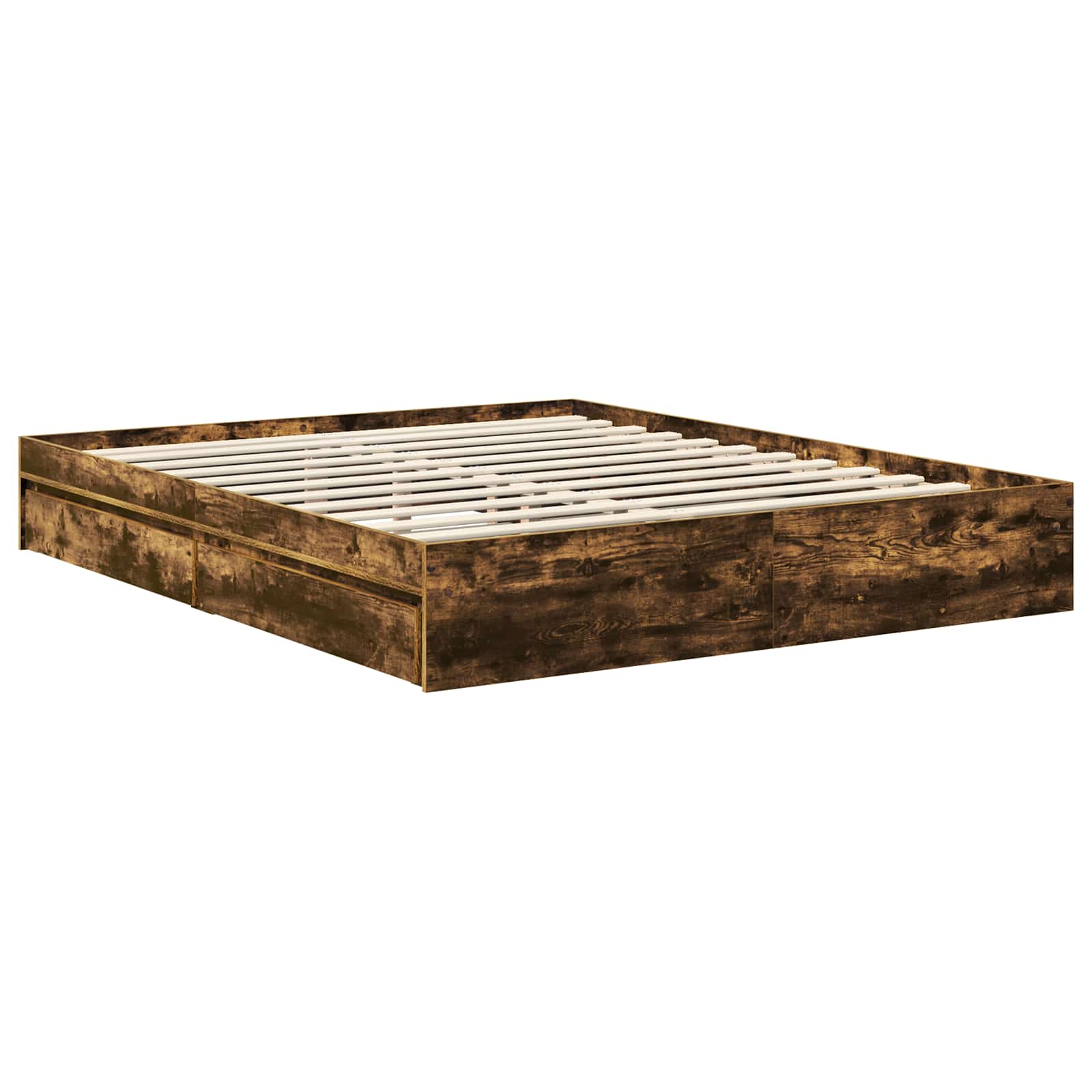 Lit de Rangement Chêne fumé 160 x 200 cm Bois d'ingénierie