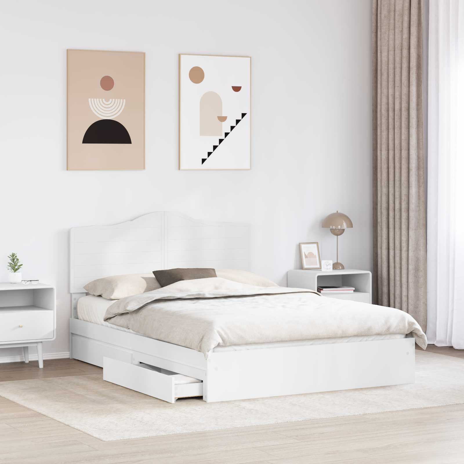 Lit de Rangement Réglable Blanc 140 x 200 cm Bois d'ingénierie