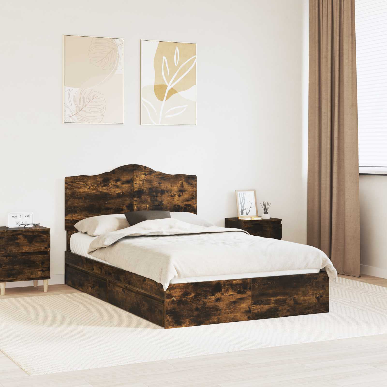 Cadre de lit Chêne fumé 135 x 190 cm Bois d'ingénierie - XIOS