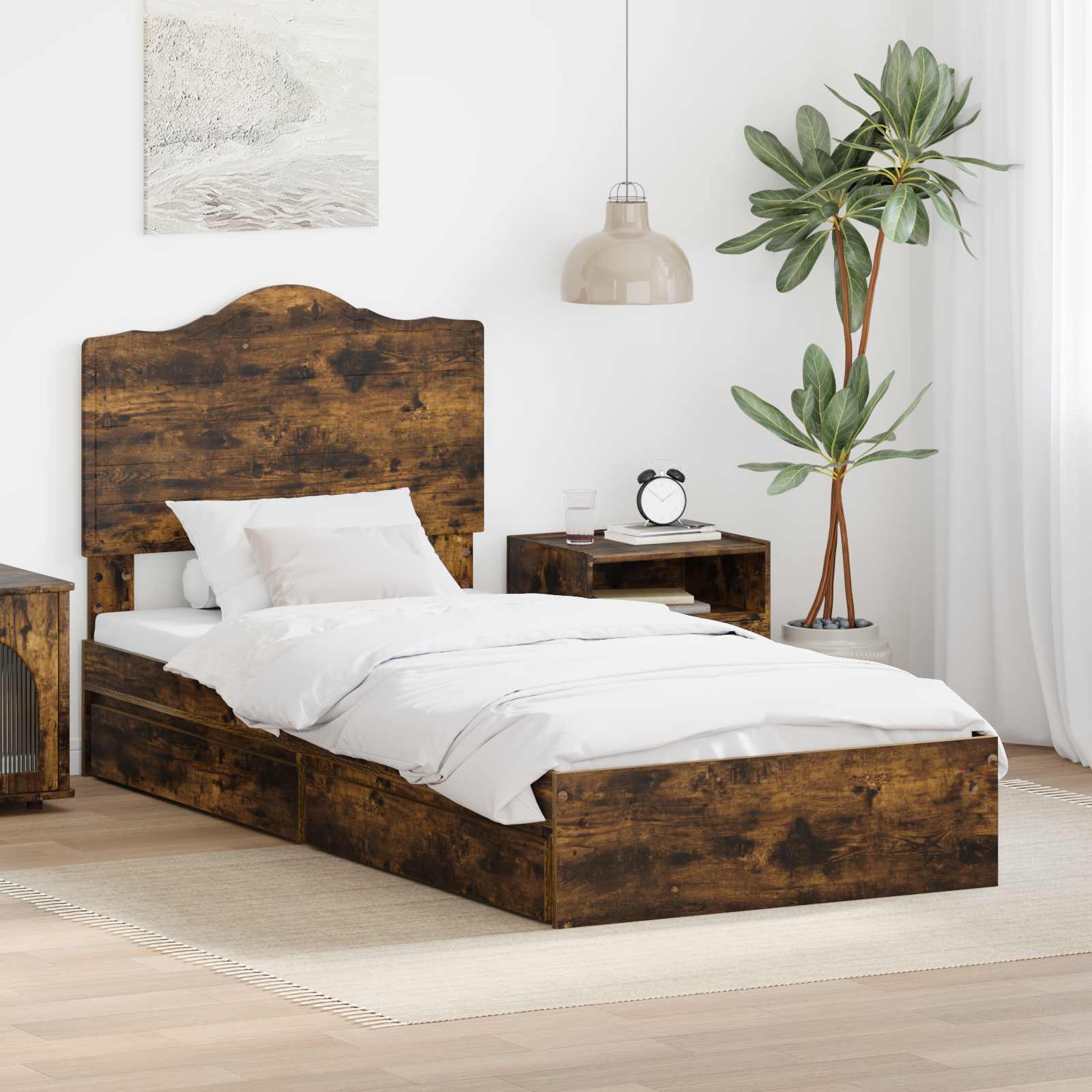 Lit de Rangement Chêne fumé 90 x 200 cm Bois d'ingénierie