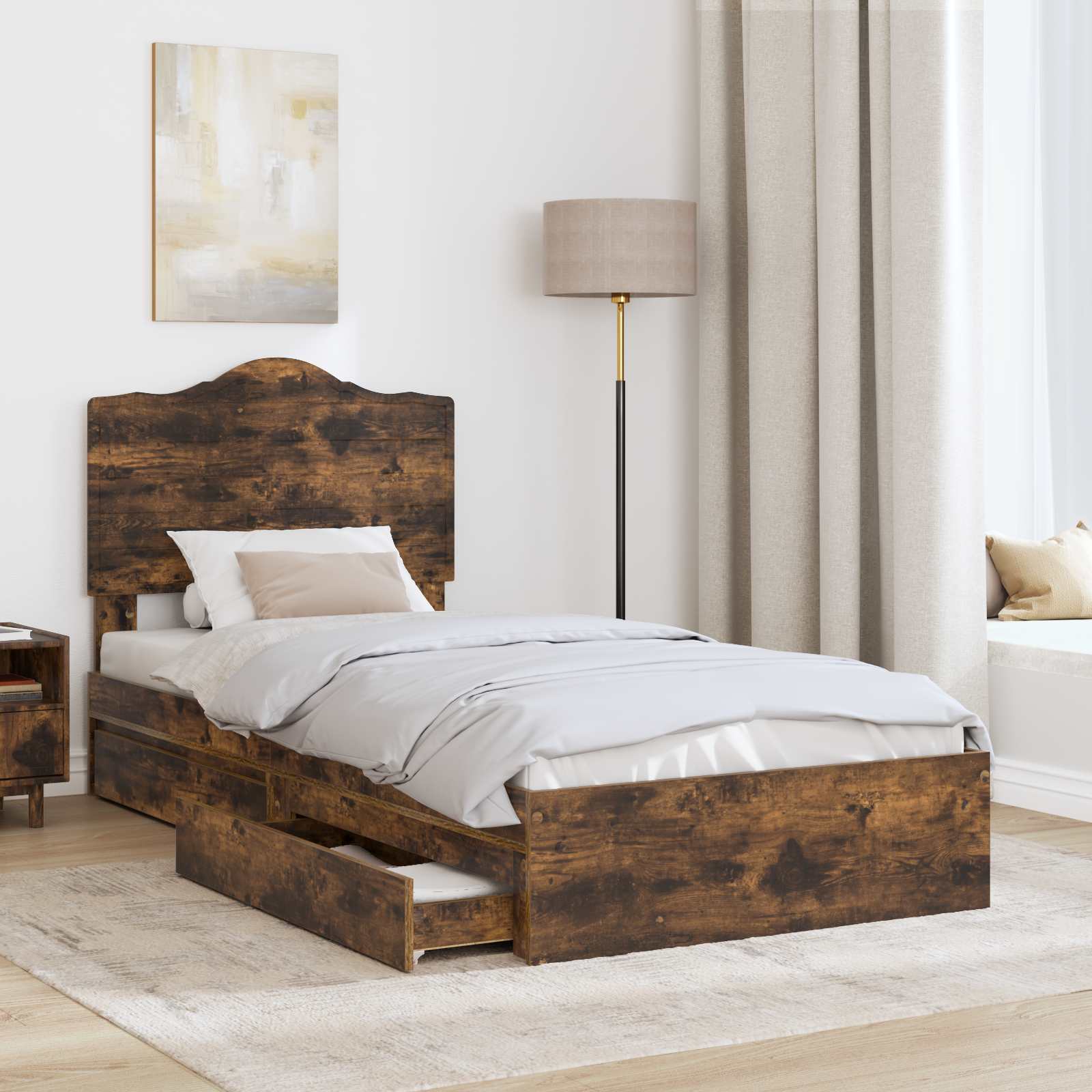 Lit de Rangement Chêne fumé 90 x 200 cm Bois d'ingénierie