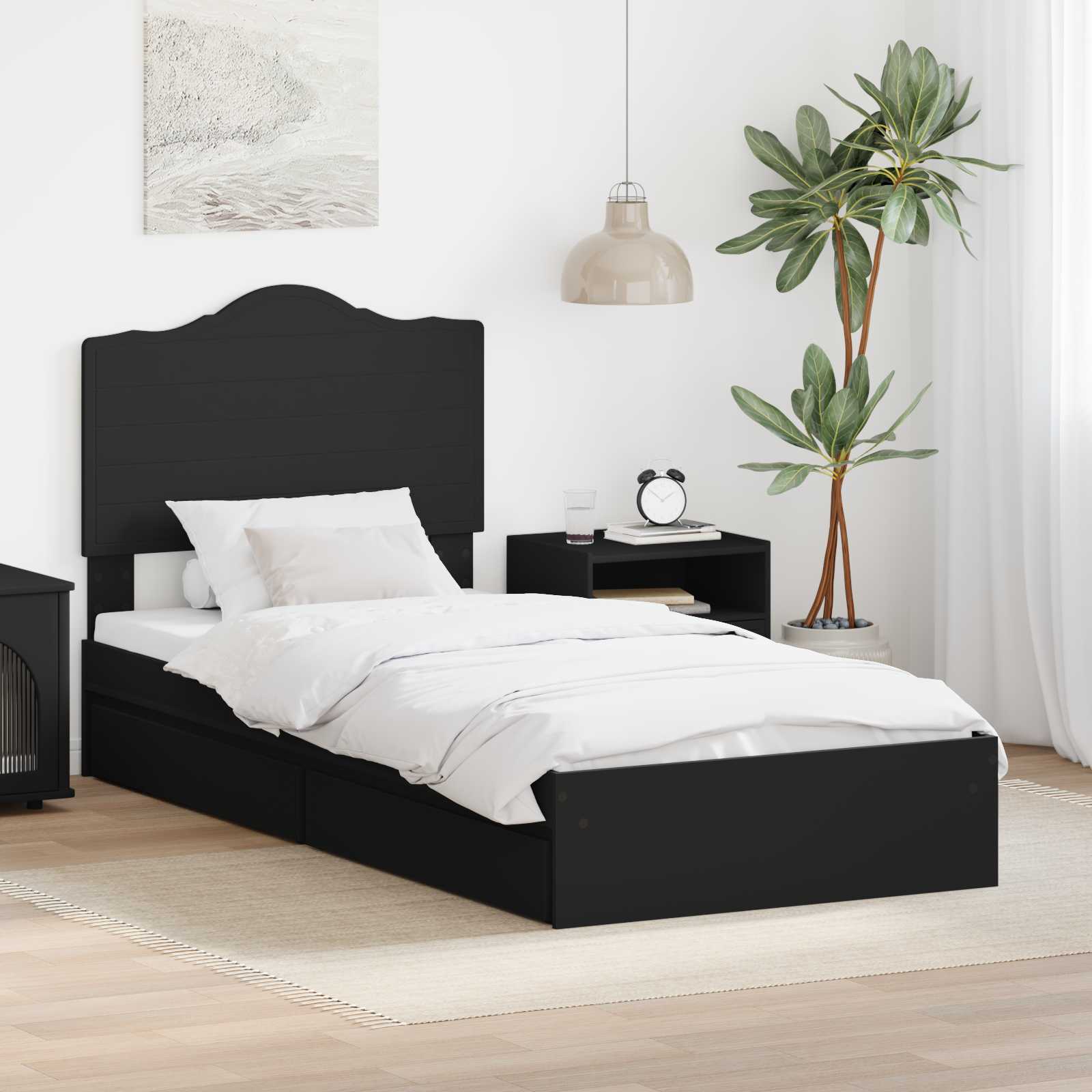 Lit de Rangement avec tiroir Noir 90 x 190 cm Bois d'ingénierie - XIOS