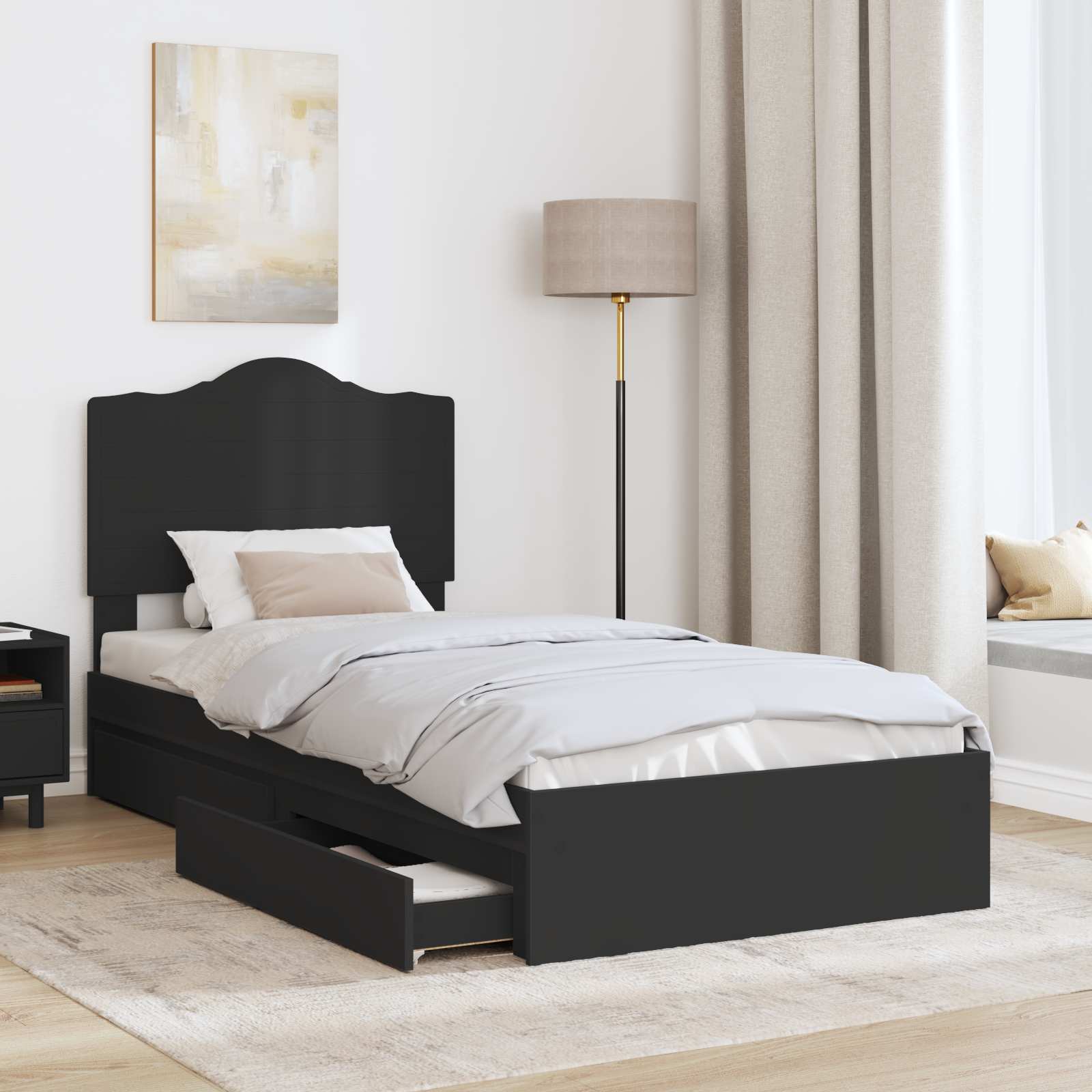 Lit de Rangement avec tiroir Noir 90 x 190 cm Bois d'ingénierie - XIOS
