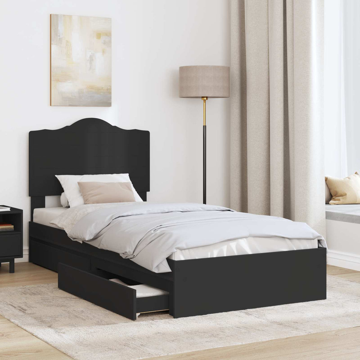 Lit de Rangement avec tiroir Noir 90 x 190 cm Bois d'ingénierie