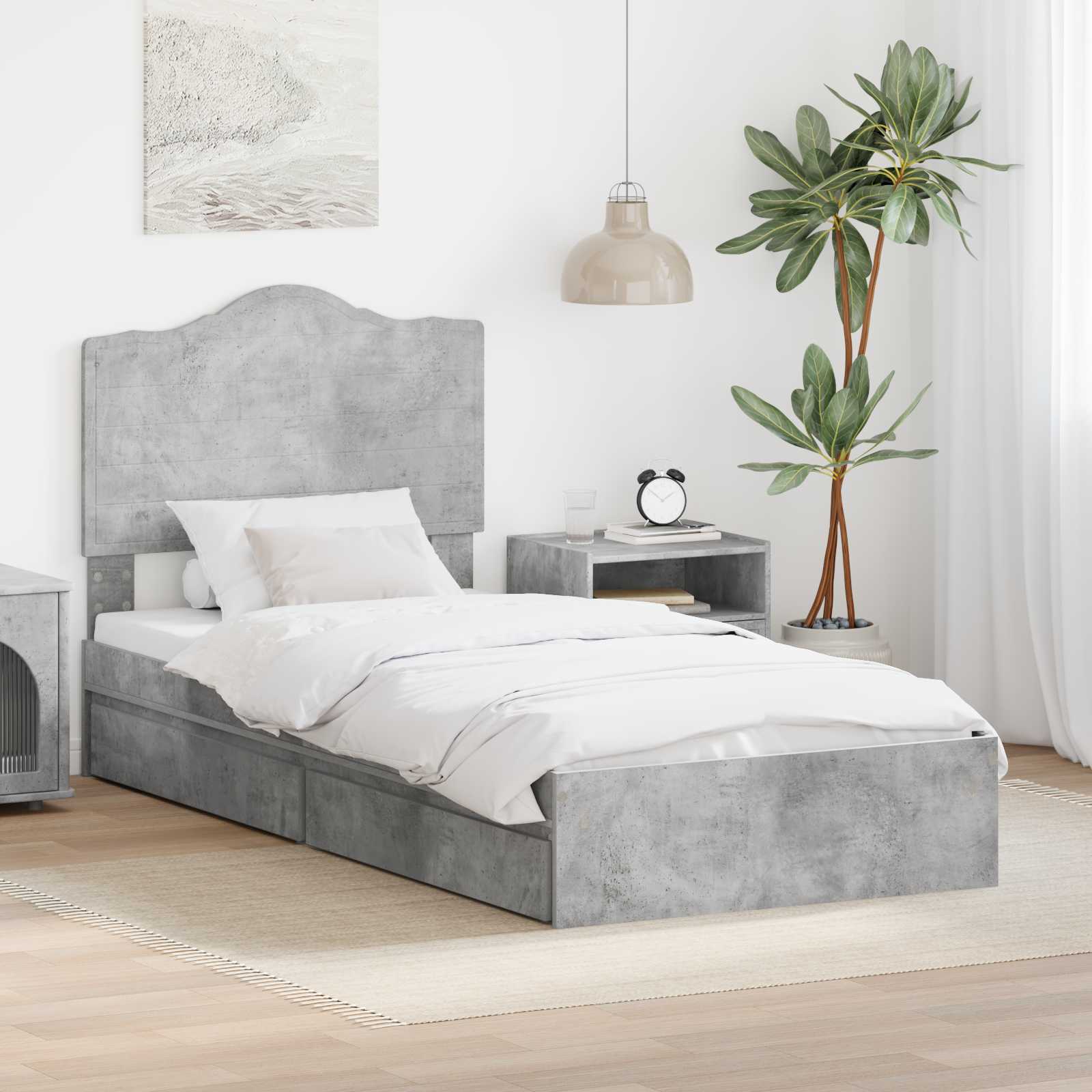 Lit de Rangement Gris béton 90 x 190 cm Bois d'ingénierie - XIOS