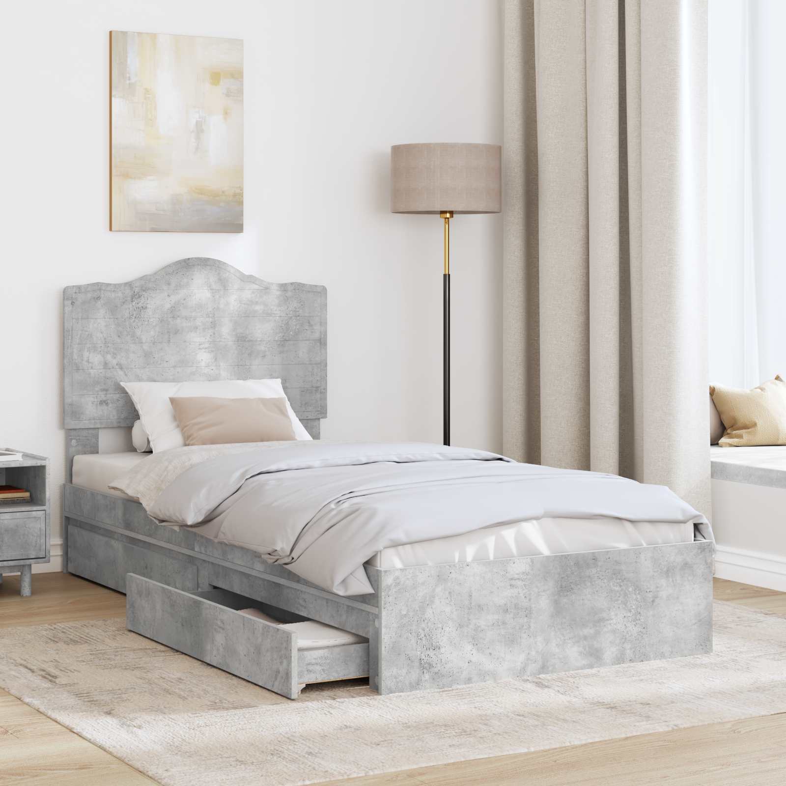 Lit de Rangement Gris béton 90 x 190 cm Bois d'ingénierie - XIOS
