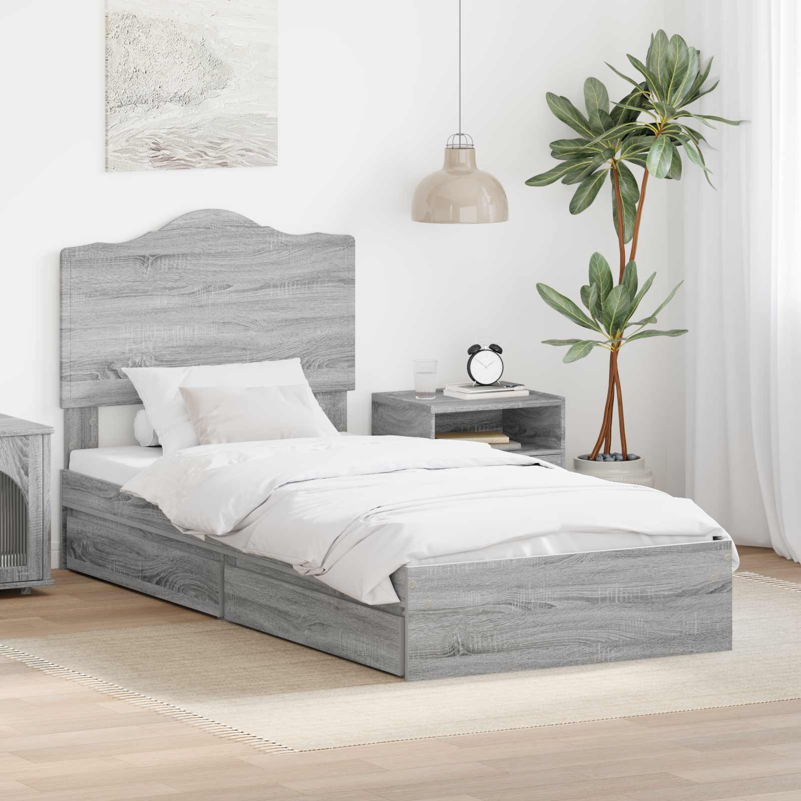 Lit de Rangement Gris Sonoma 90 x 190 cm Bois d'ingénierie - XIOS