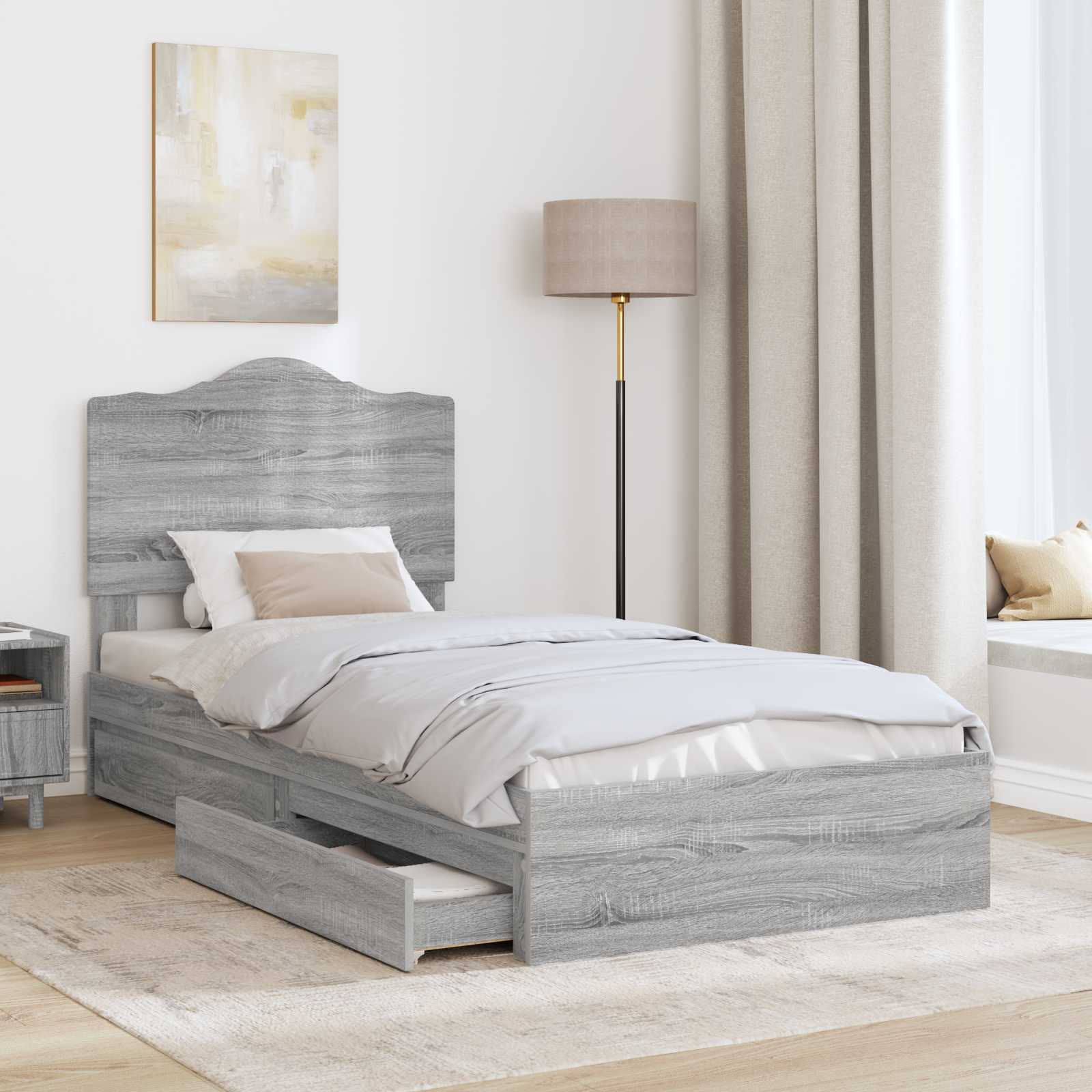 Lit de Rangement Gris Sonoma 90 x 190 cm Bois d'ingénierie - XIOS