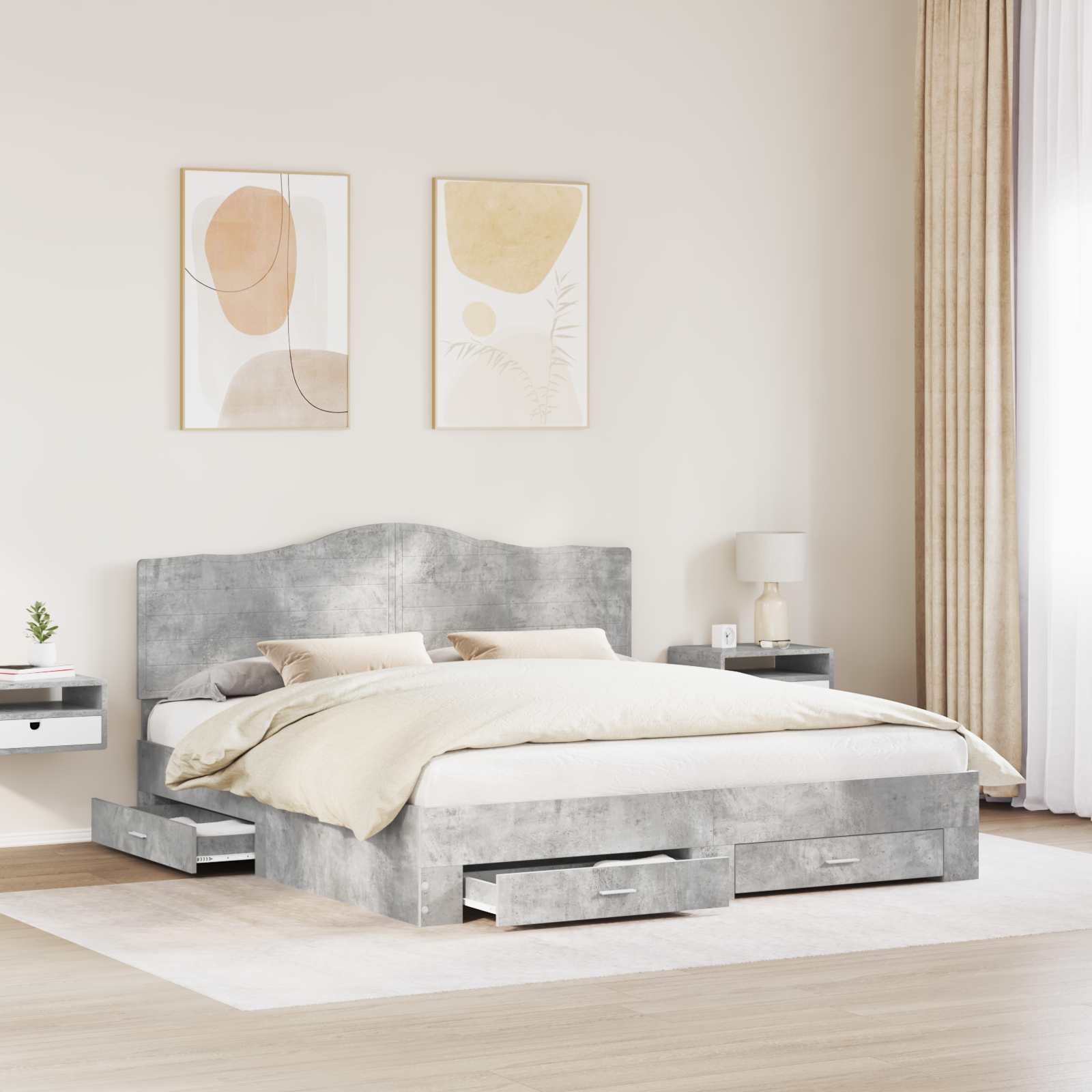 Cadre de lit Gris béton 200 x 200 cm Bois d'ingénierie - XIOS