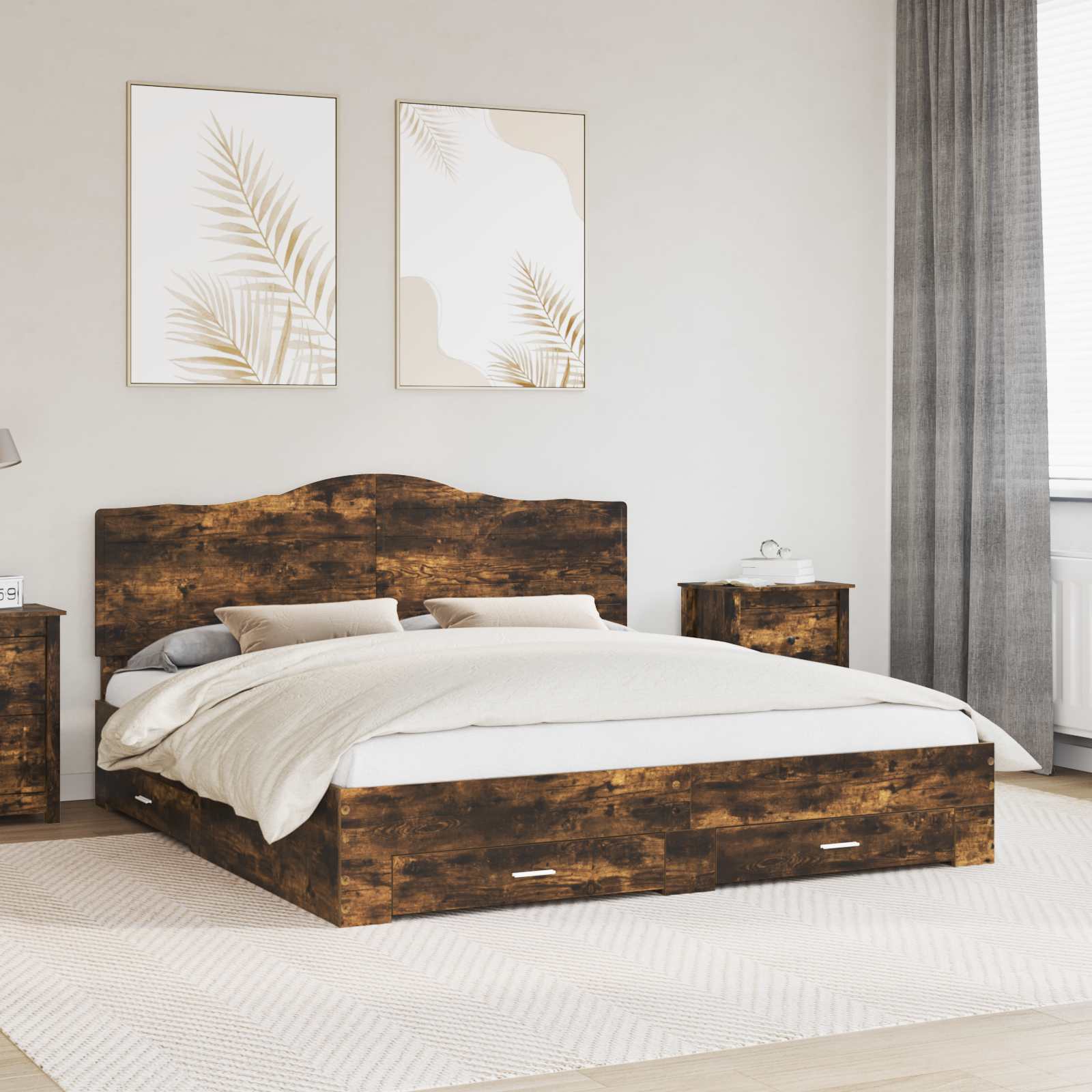 Cadre de lit Chêne fumé 200 x 200 cm Bois d'ingénierie - XIOS