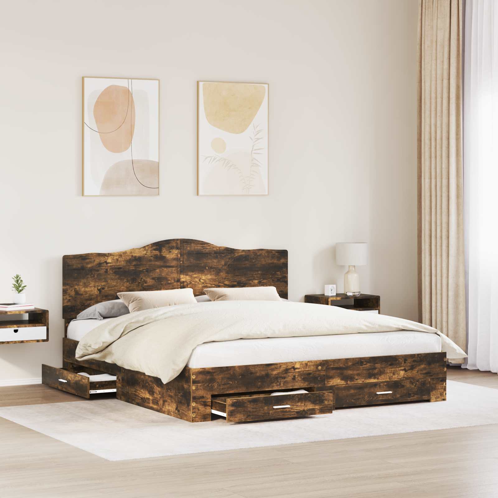 Cadre de lit Chêne fumé 200 x 200 cm Bois d'ingénierie - XIOS