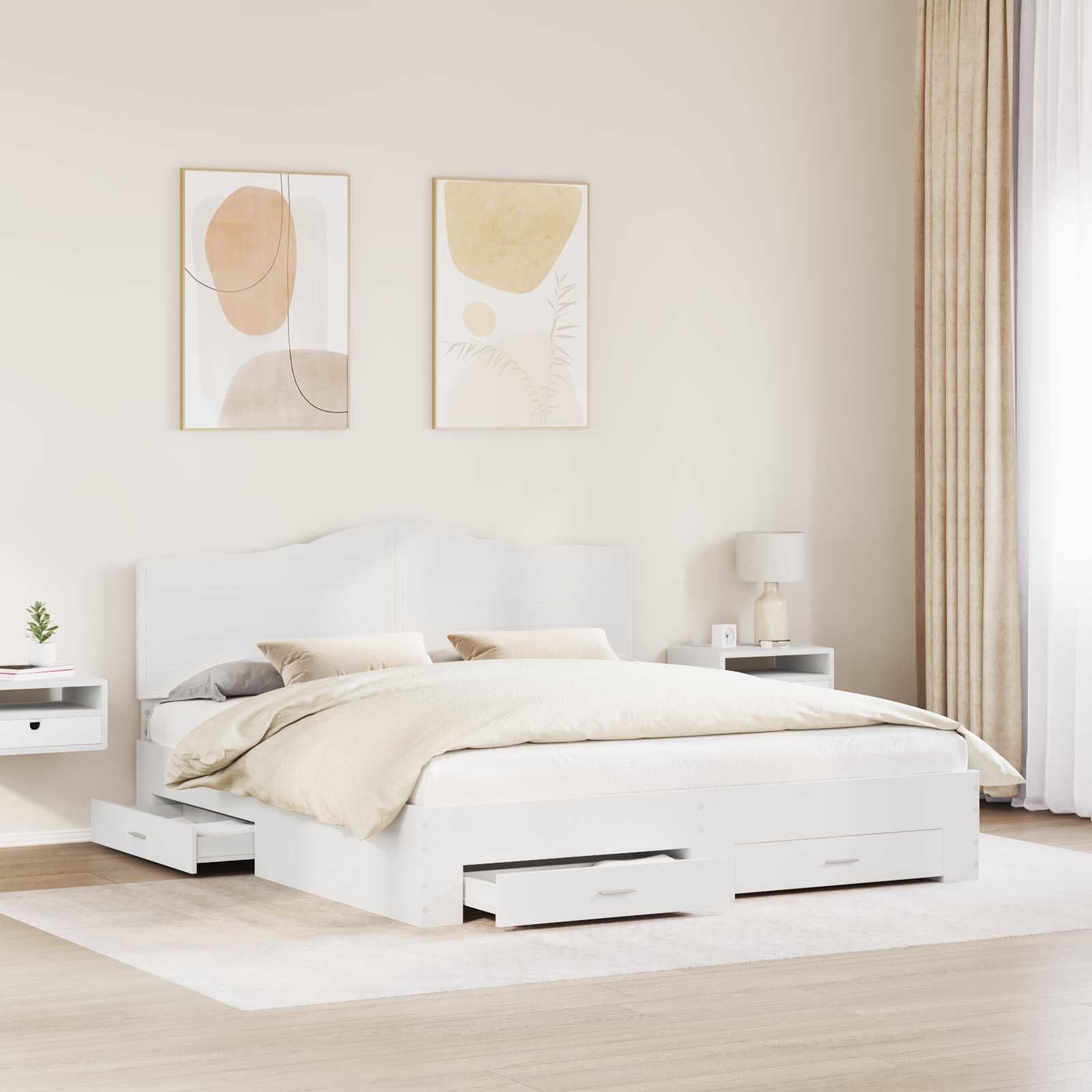 Cadre de lit avec tiroir Blanc 180 x 200 cm Bois d'ingénierie - XIOS
