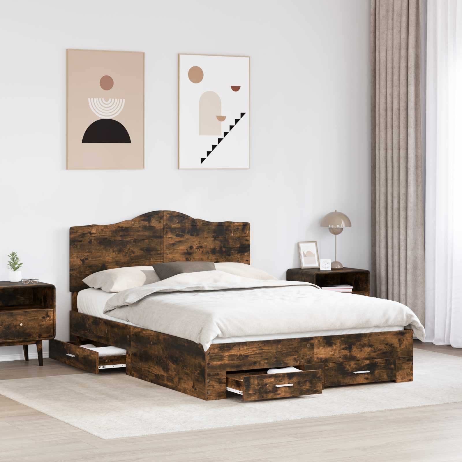 Cadre de lit Chêne fumé 150 x 200 cm Bois d'ingénierie - XIOS