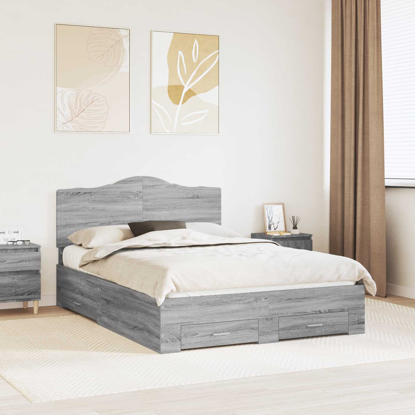 Cadre de lit Gris Sonoma 140 x 190 cm Bois d'ingénierie - XIOS