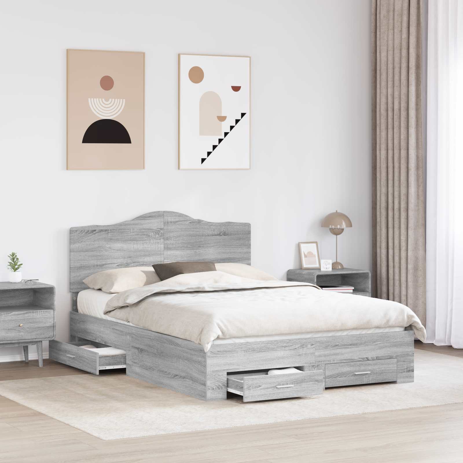 Cadre de lit Gris Sonoma 140 x 190 cm Bois d'ingénierie - XIOS