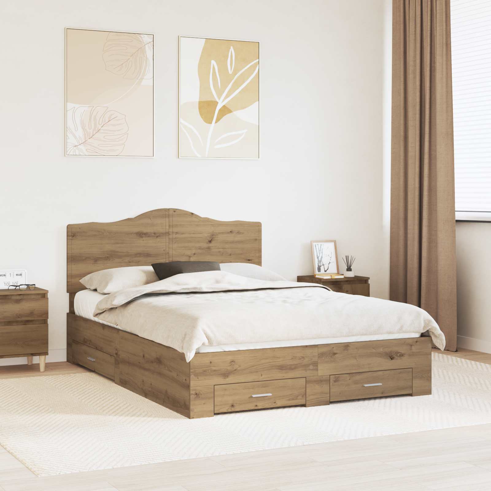 Cadre de lit Chêne artisanal 140 x 190 cm Bois d'ingénierie - XIOS