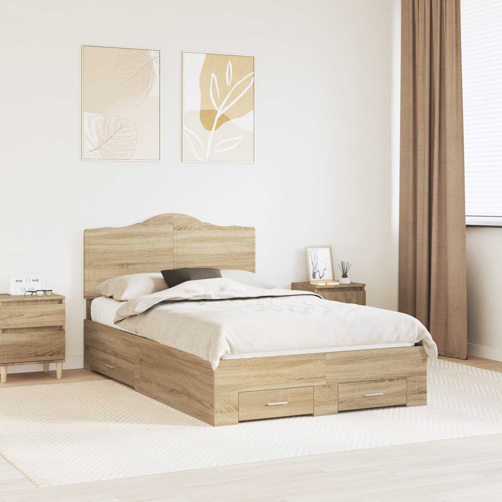 Cadre de lit Chêne Sonoma 135 x 190 cm Bois d'ingénierie - XIOS