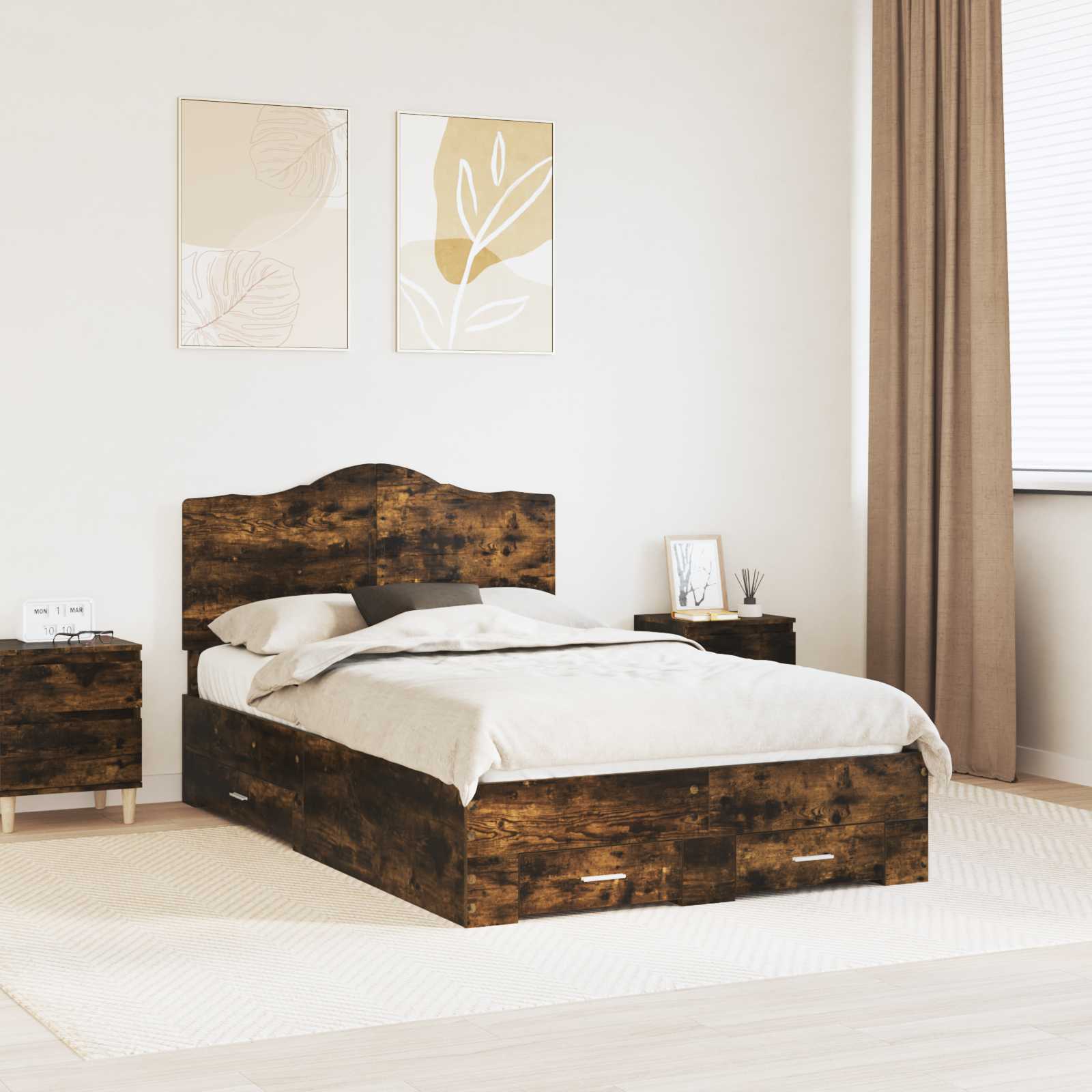 Cadre de lit Chêne fumé 135 x 190 cm Bois d'ingénierie - XIOS