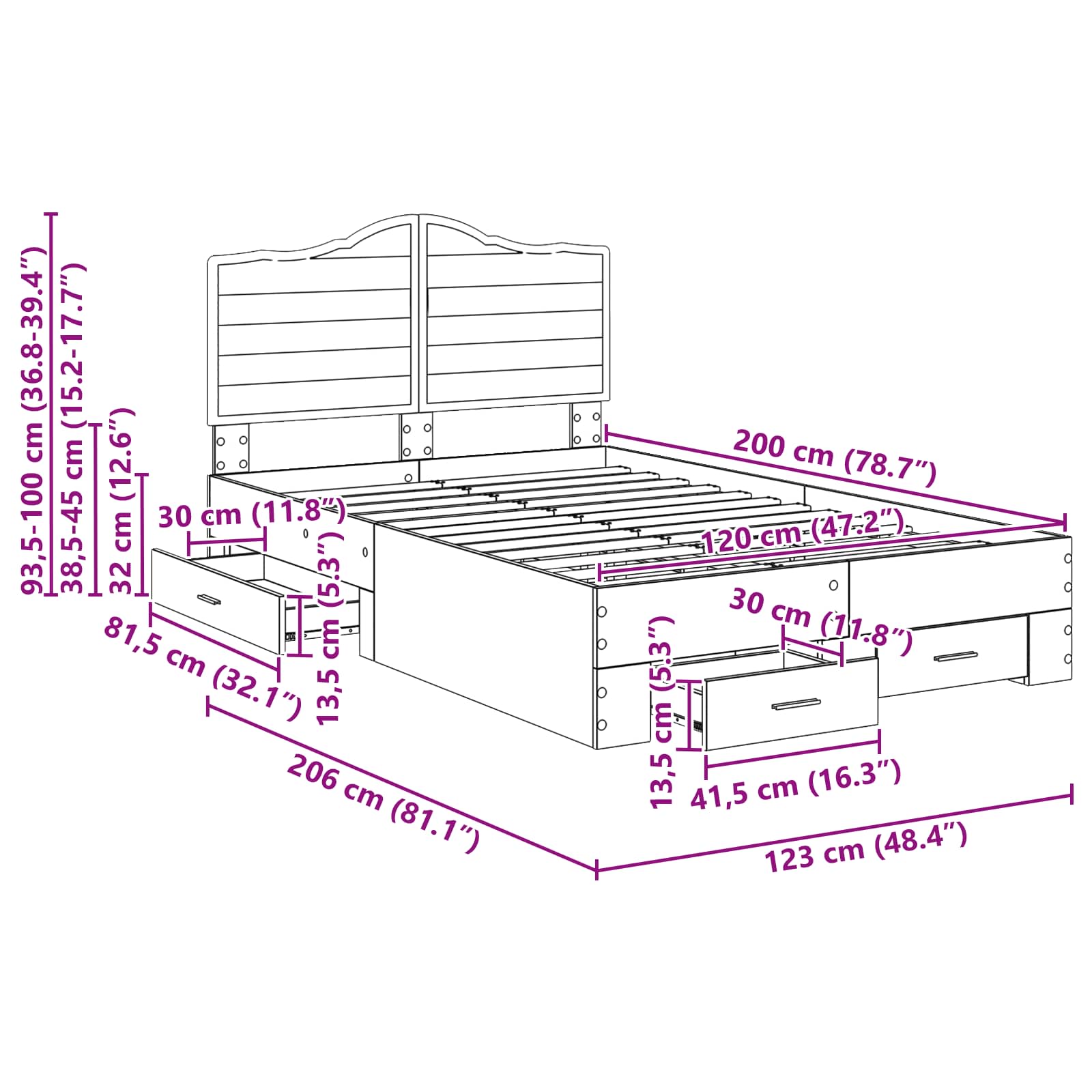 Cadre de lit Chêne fumé 120 x 200 cm Bois d'ingénierie - XIOS
