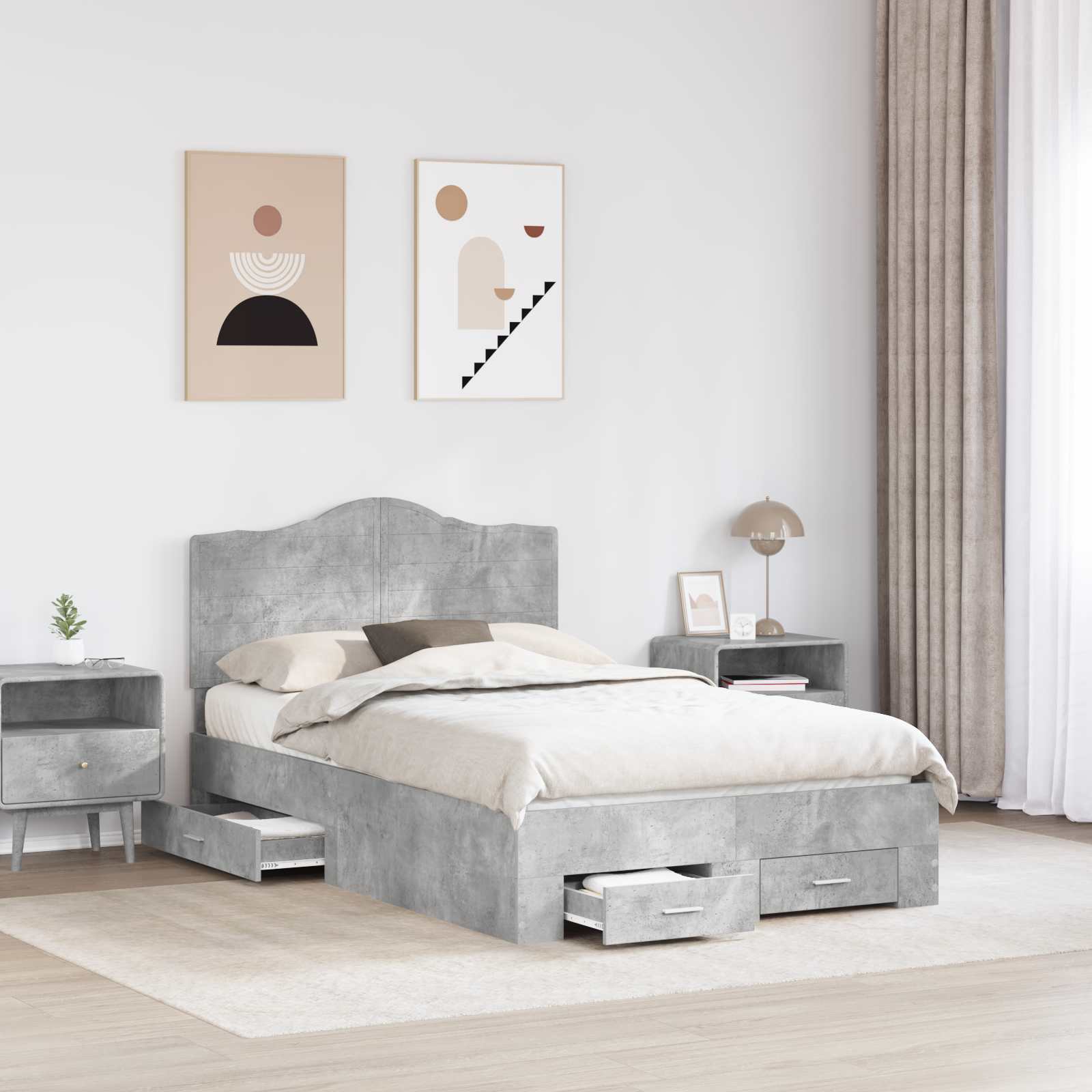 Cadre de lit Gris béton 120 x 190 cm Bois d'ingénierie - XIOS