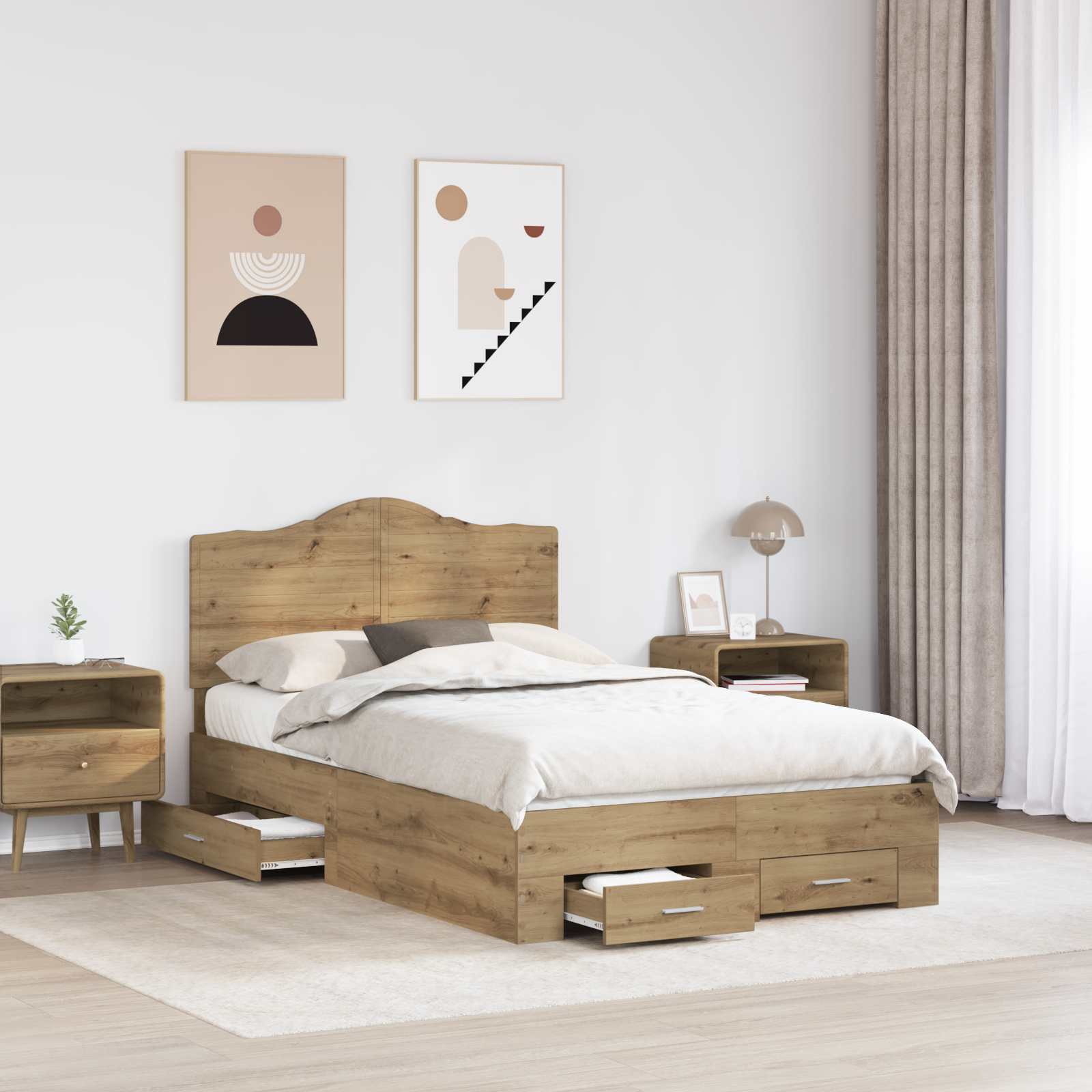 Cadre de lit Chêne artisanal 120 x 190 cm Bois d'ingénierie - XIOS