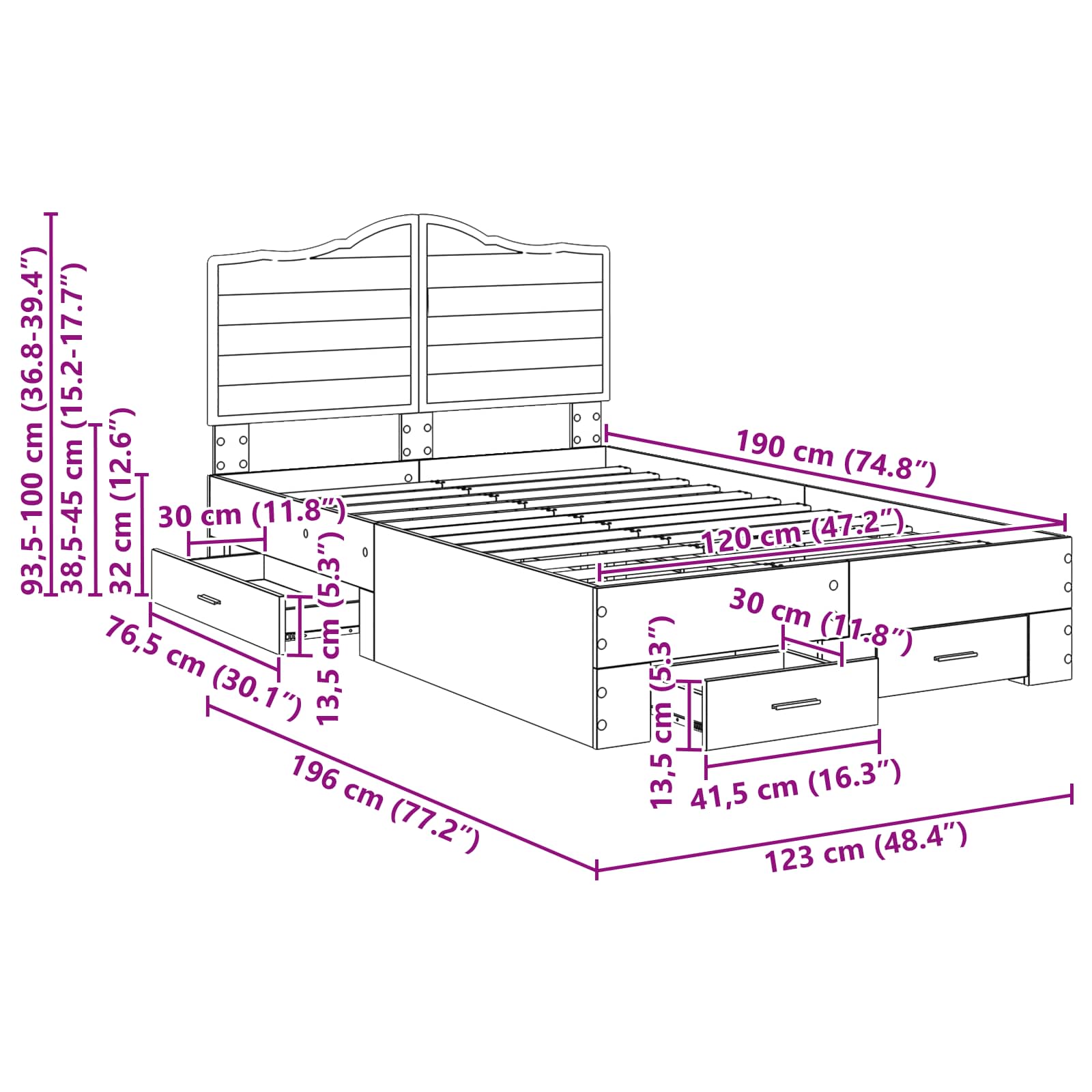 Cadre de lit Chêne artisanal 120 x 190 cm Bois d'ingénierie - XIOS