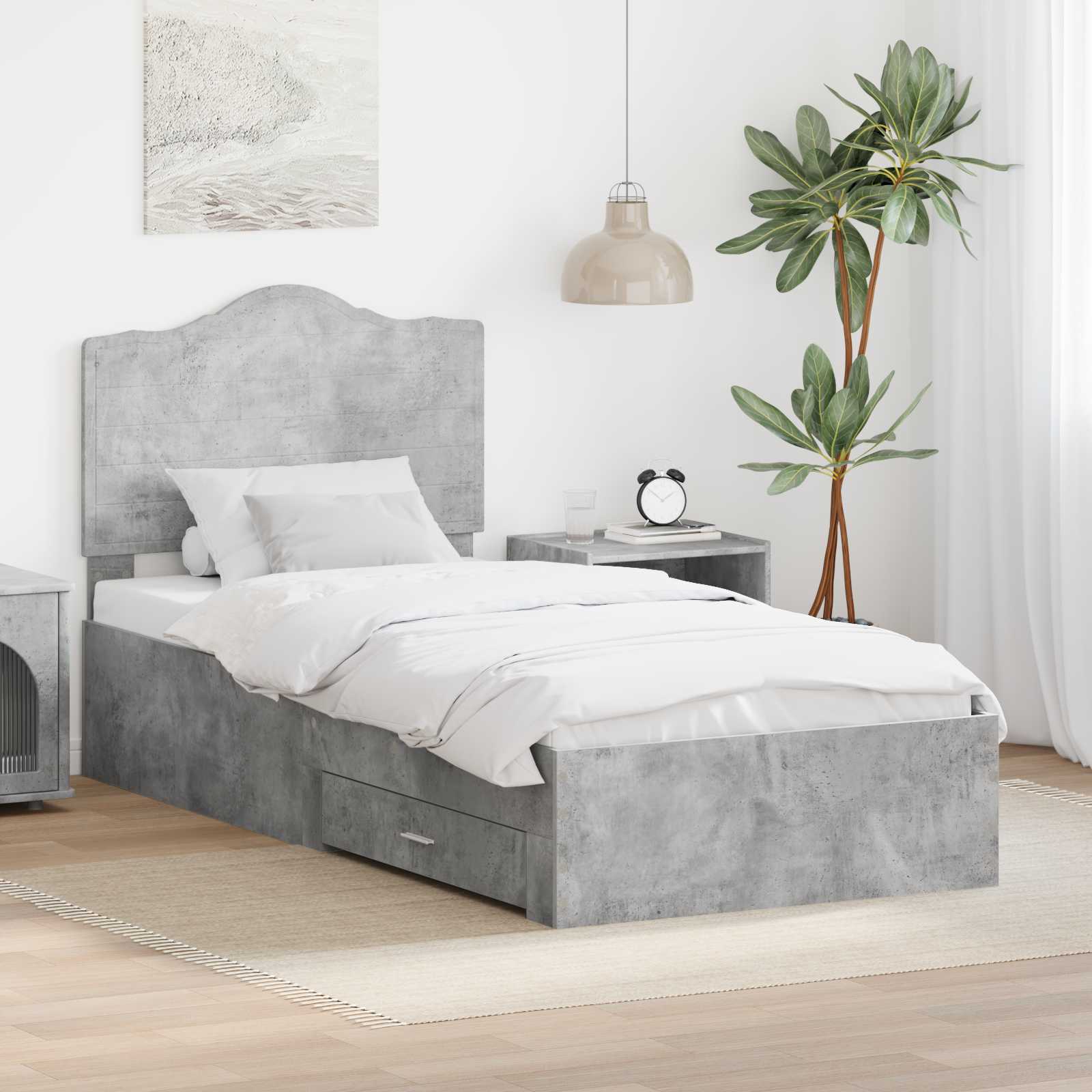 Cadre de lit Gris béton 100 x 200 cm Bois d'ingénierie - XIOS