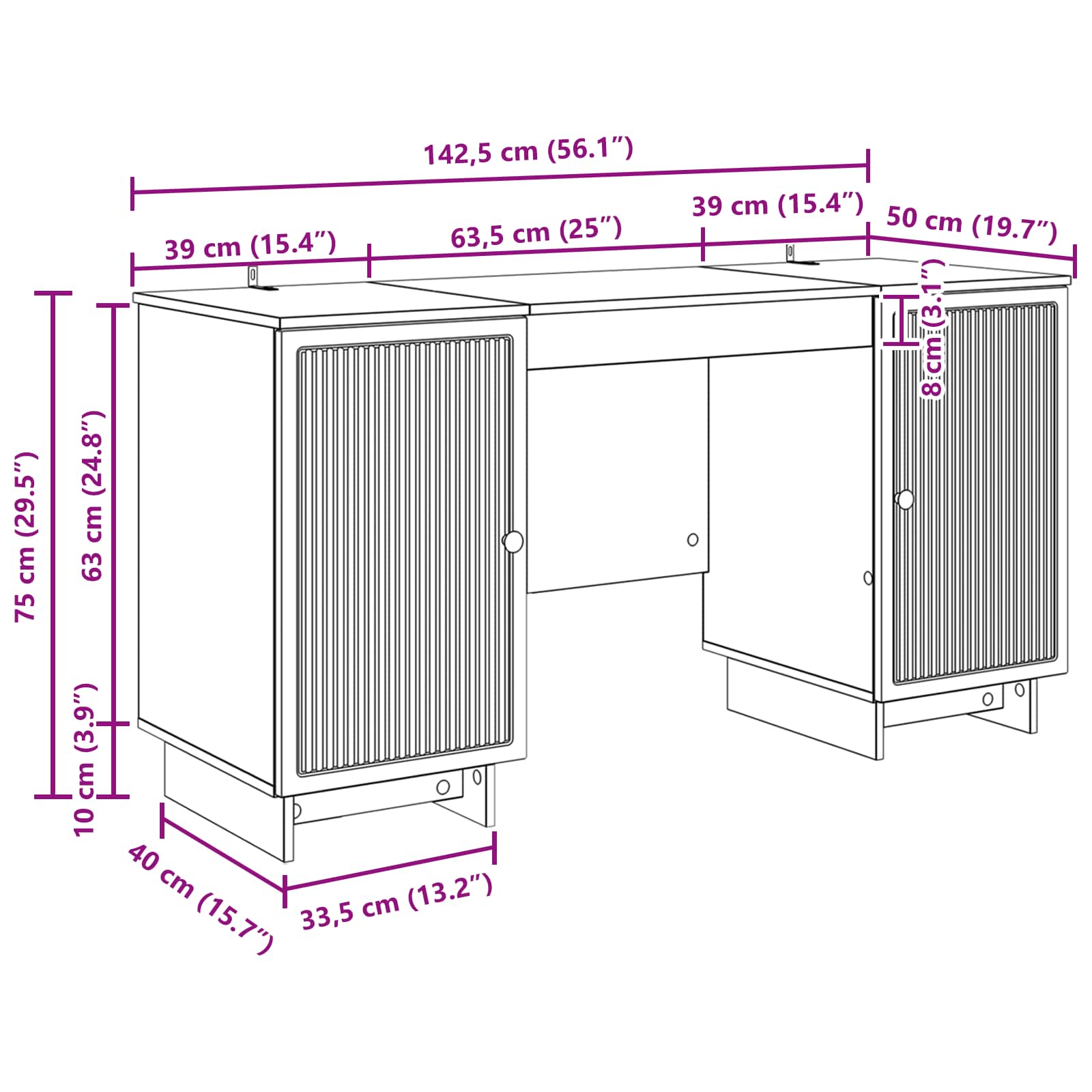 Bureau Blanc brillant Bois d'ingénierie 142,5 x 50 x 75 cm - XIOS