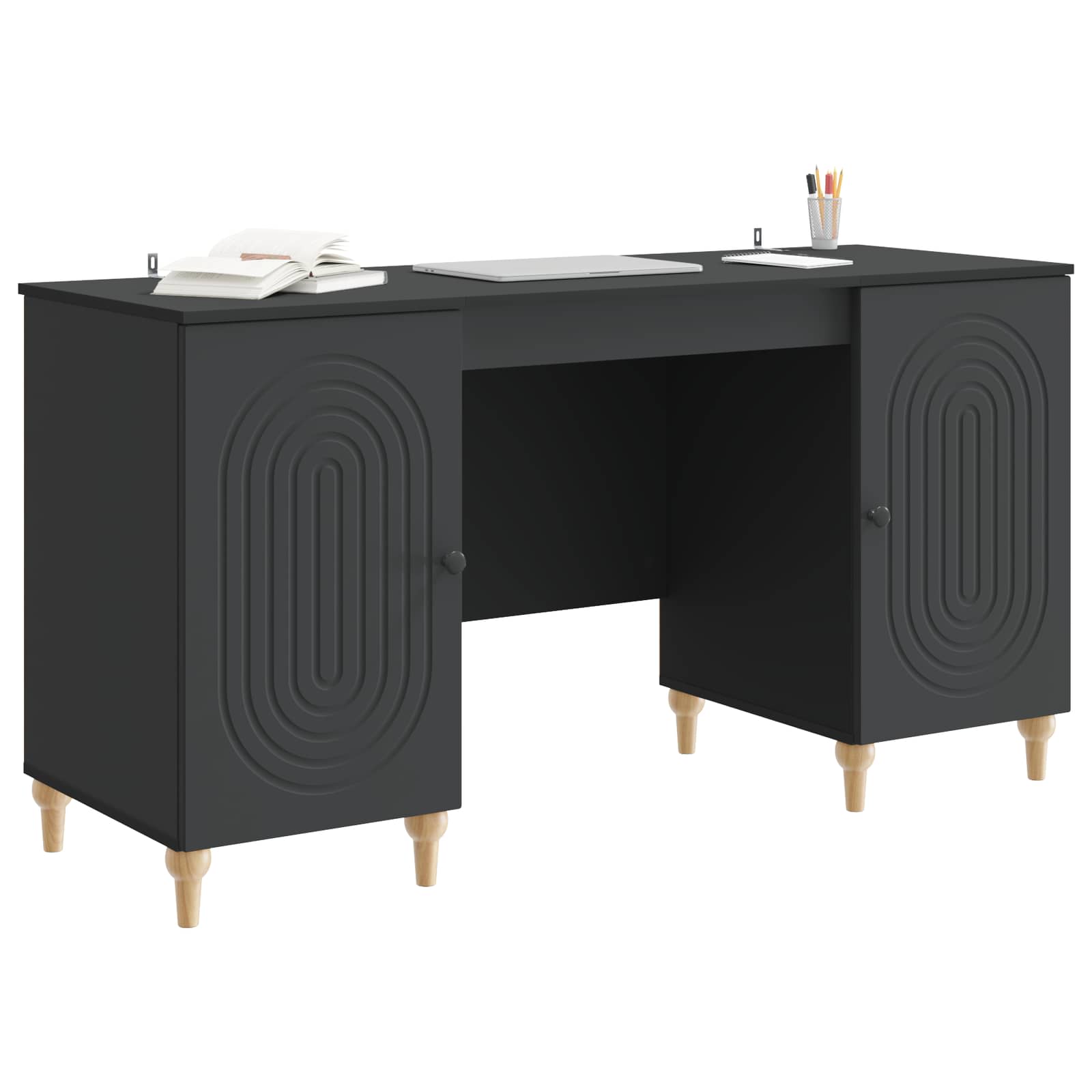 Bureau avec étagère Noir 142,5 x 50 x 75 cm Bois d'ingénierie - XIOS