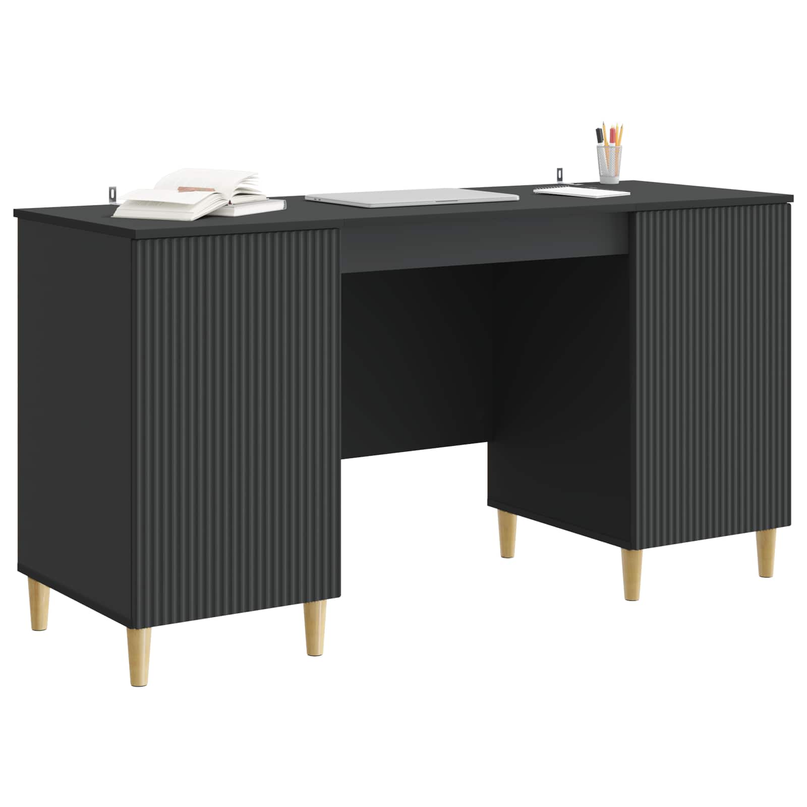 Bureau avec étagère Noir 142,5 x 50 x 75 cm Bois d'ingénierie - XIOS