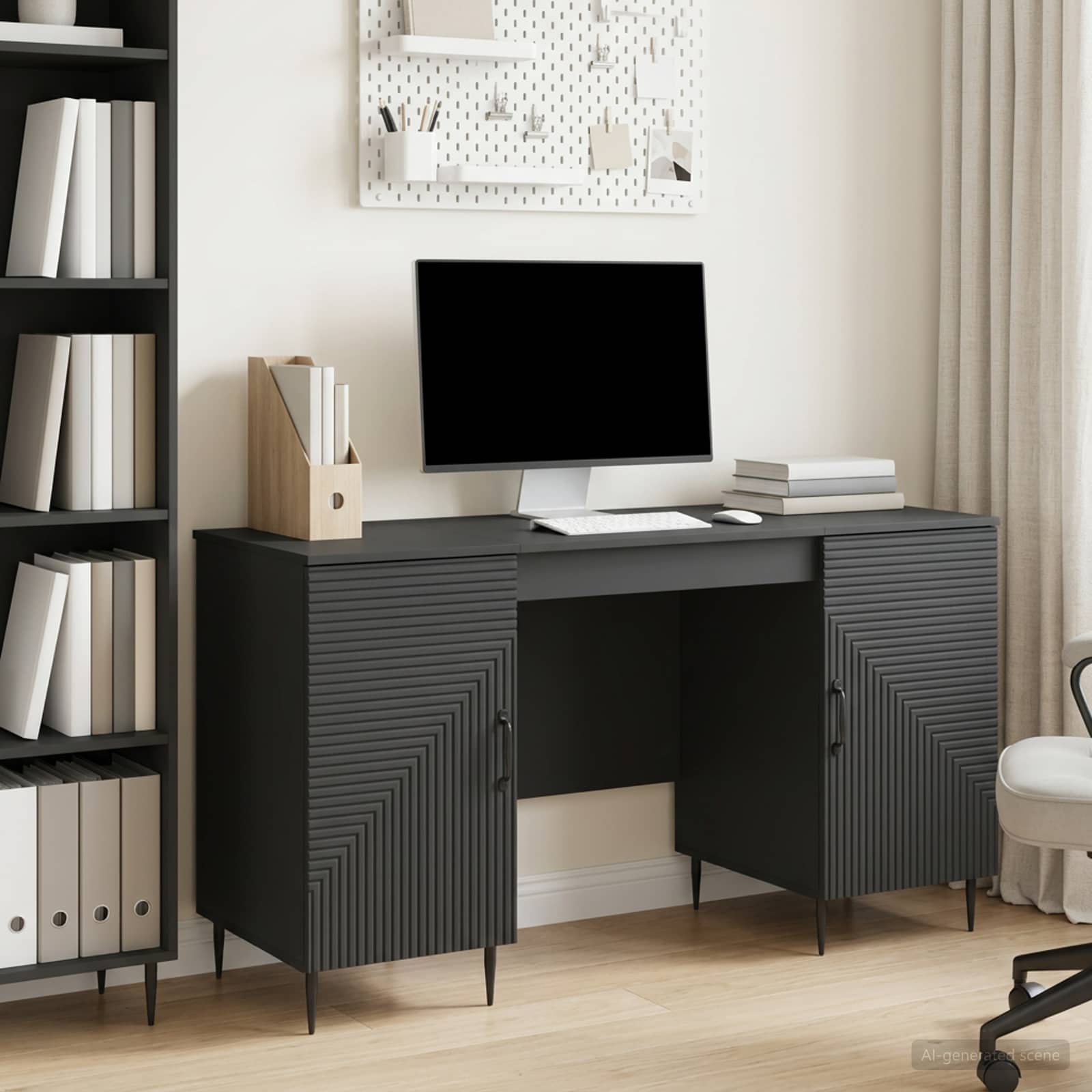 Bureau Noir 142,5 x 50 x 75 cm Bois d'ingénierie