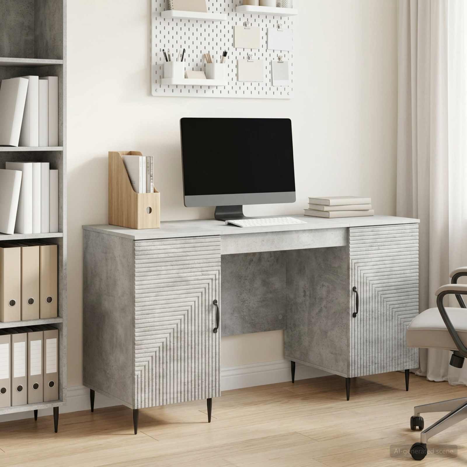 Bureau Gris béton 142,5 x 50 x 75 cm Bois d'ingénierie