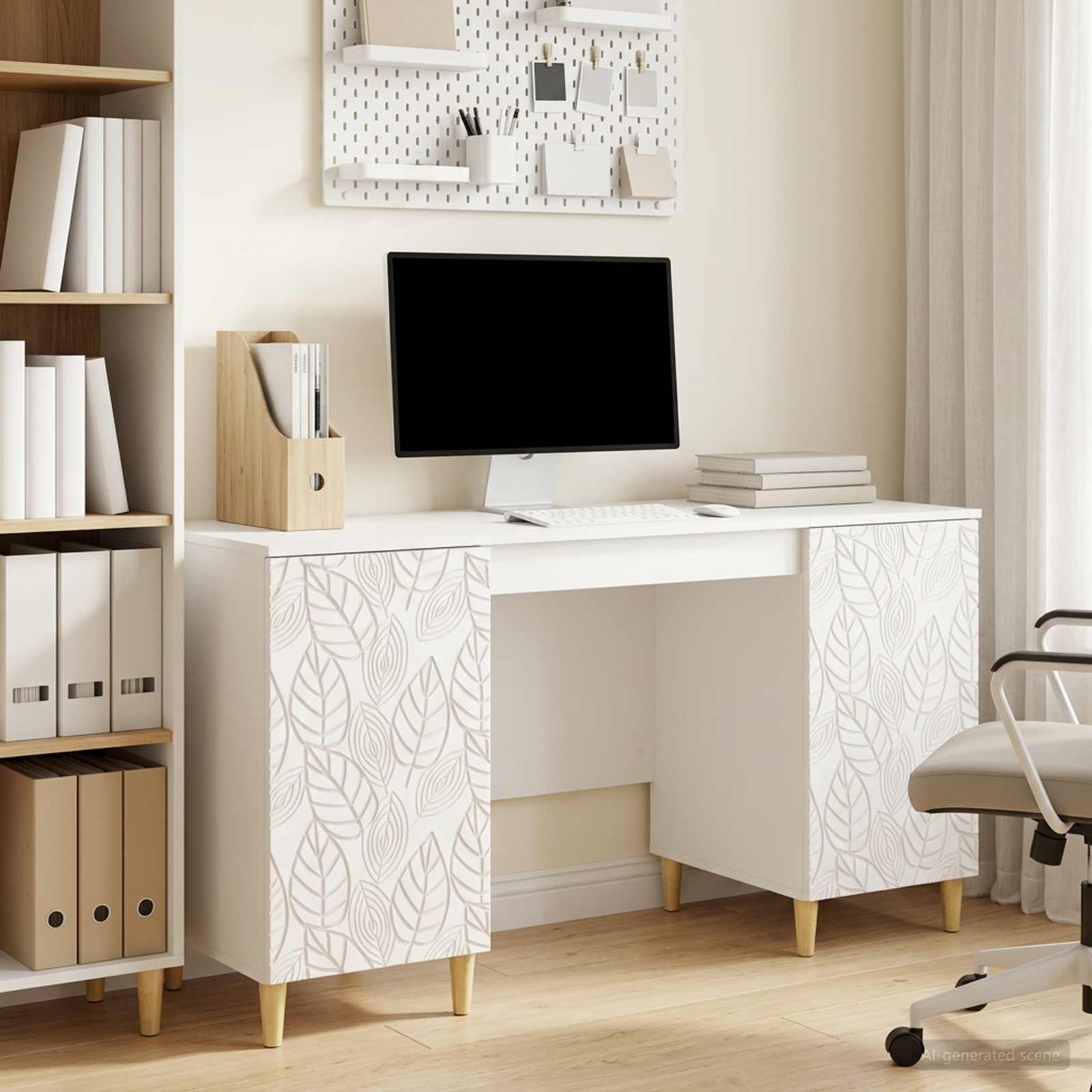 Bureau Blanc brillant 142,5 x 50 x 75 cm Bois d'ingénierie