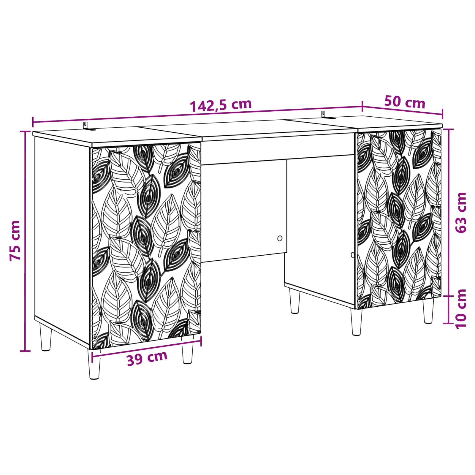 Bureau Sonoma gris 142,5 x 50 x 75 cm Bois d'ingénierie - XIOS