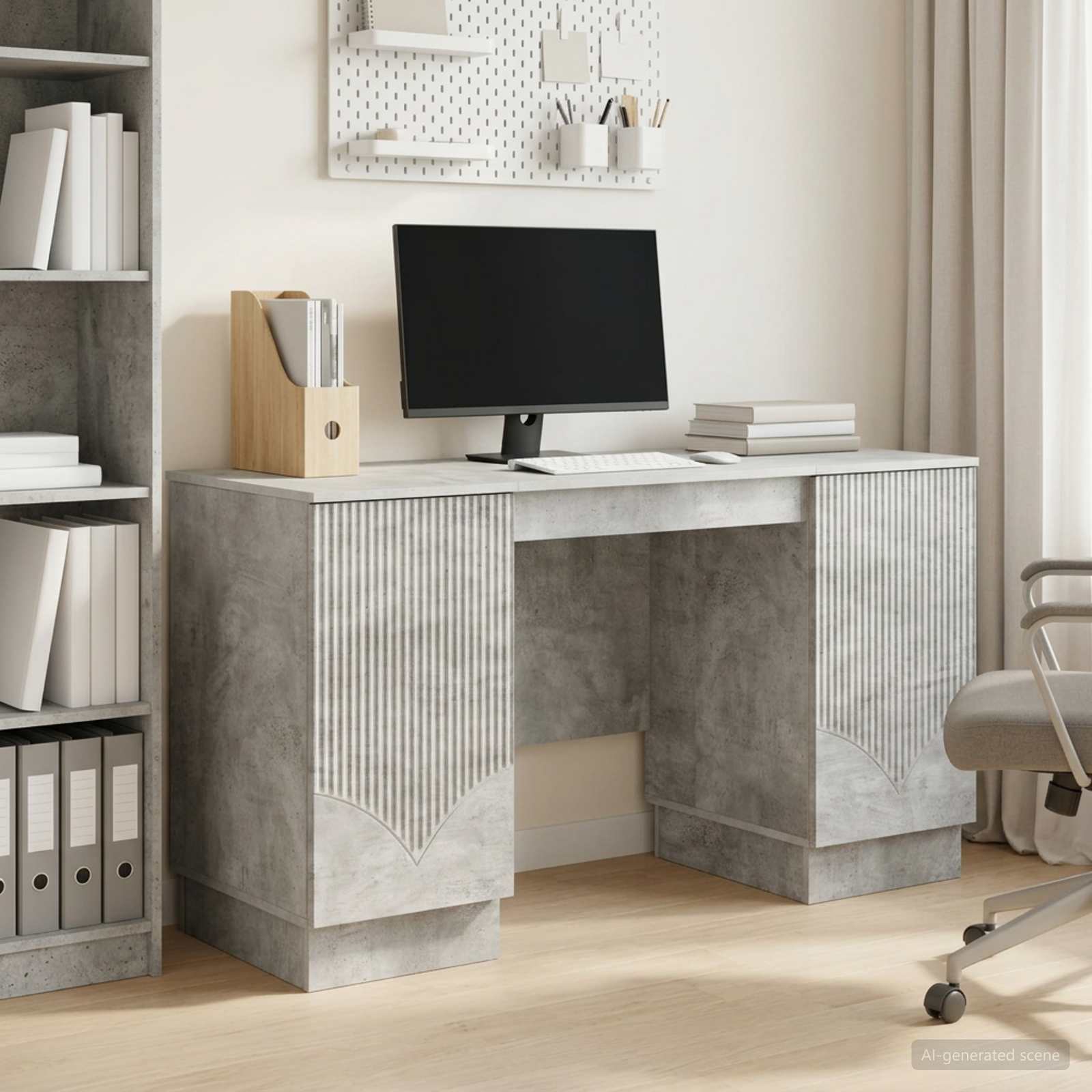 Bureau Gris béton 142,5 x 50 x 75 cm Bois d'ingénierie