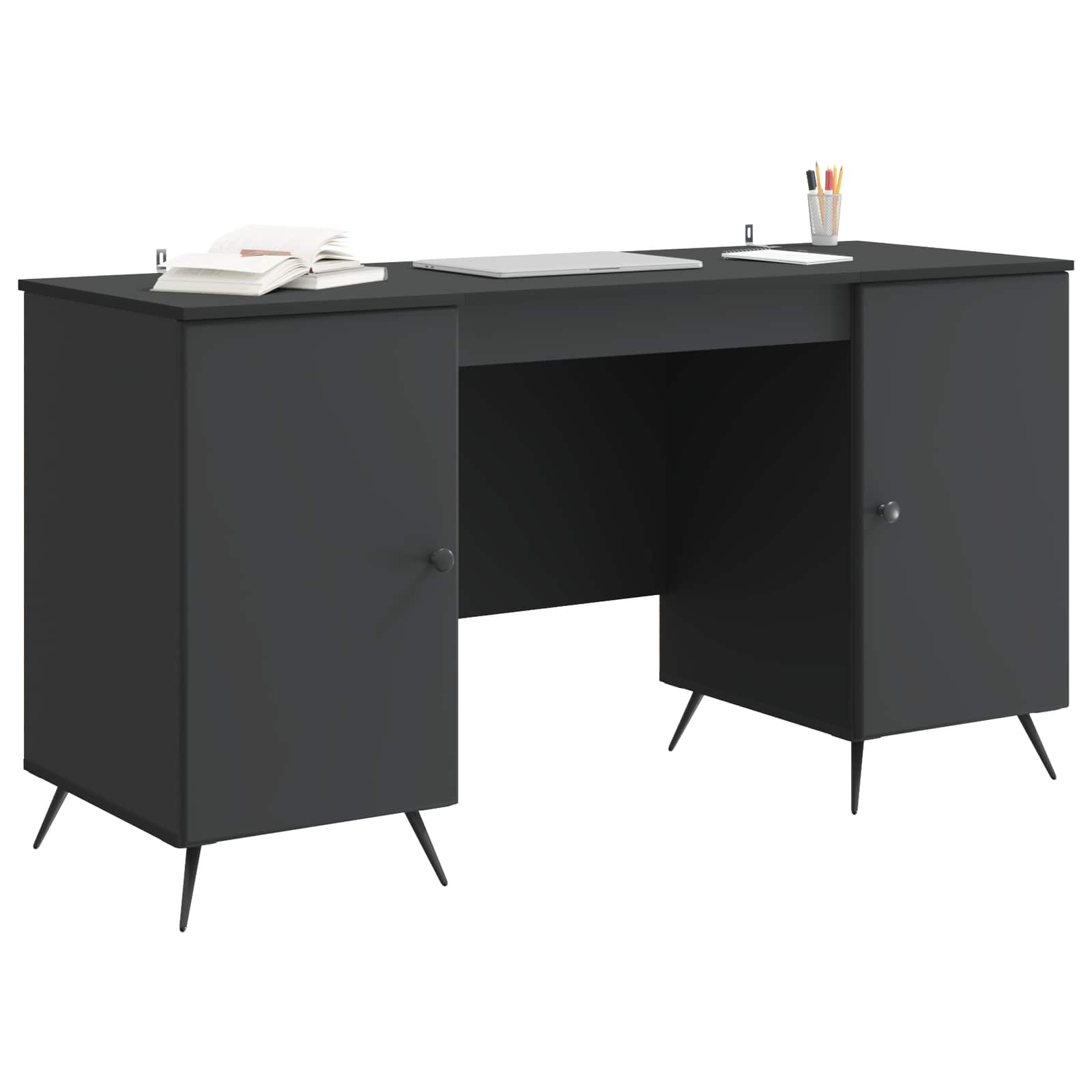 Bureau avec étagère Noir 142,5 x 50 x 75 cm Bois d'ingénierie - XIOS
