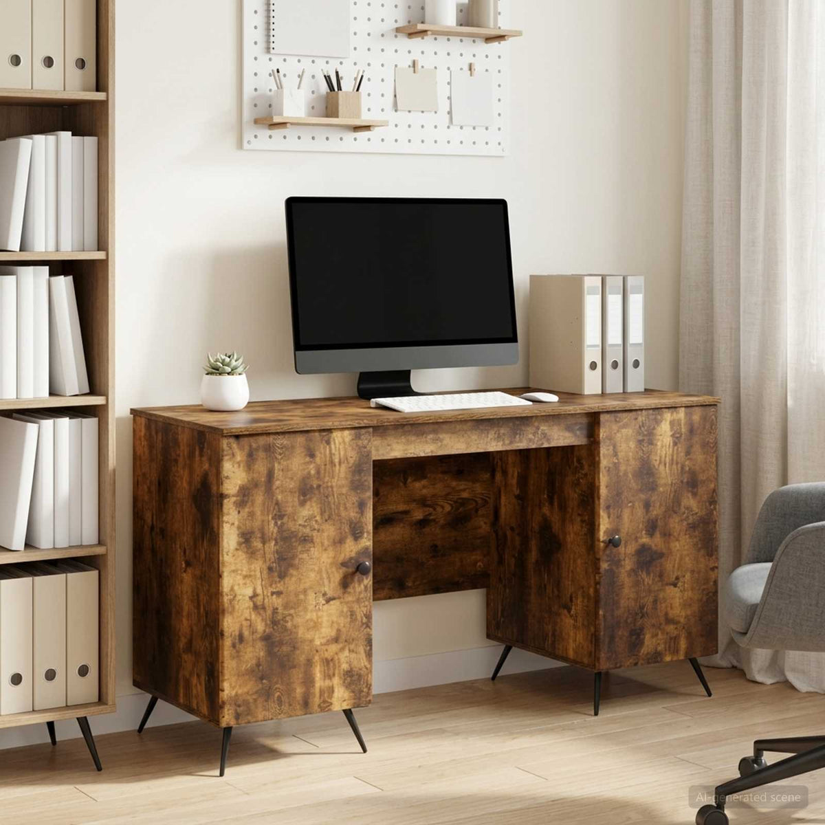 Bureau Chêne fumé 142,5 x 50 x 75 cm Bois d'ingénierie