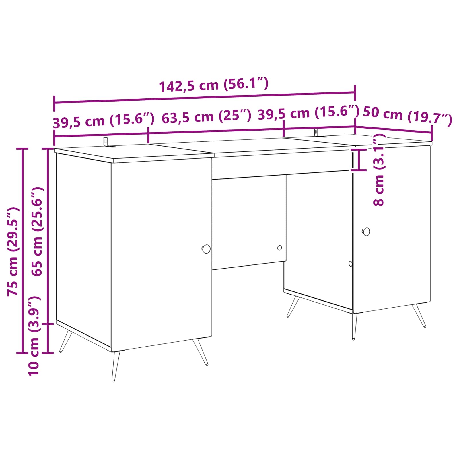 Bureau Chêne fumé 142,5 x 50 x 75 cm Bois d'ingénierie - XIOS