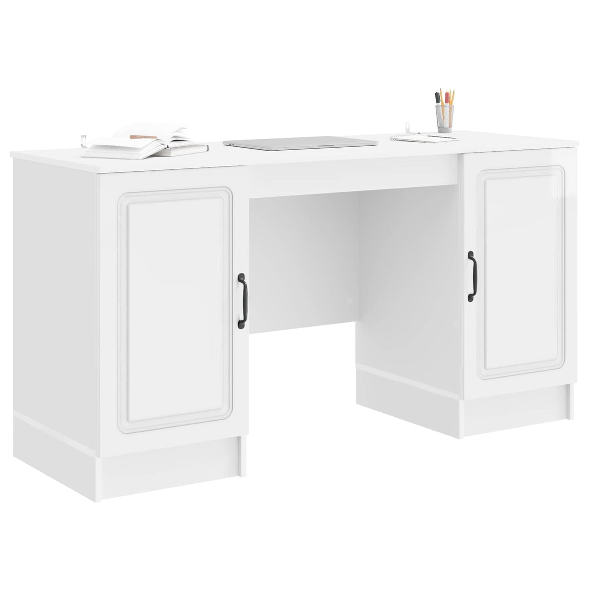 Bureau Blanc brillant 142,5 x 50 x 75 cm Bois d'ingénierie